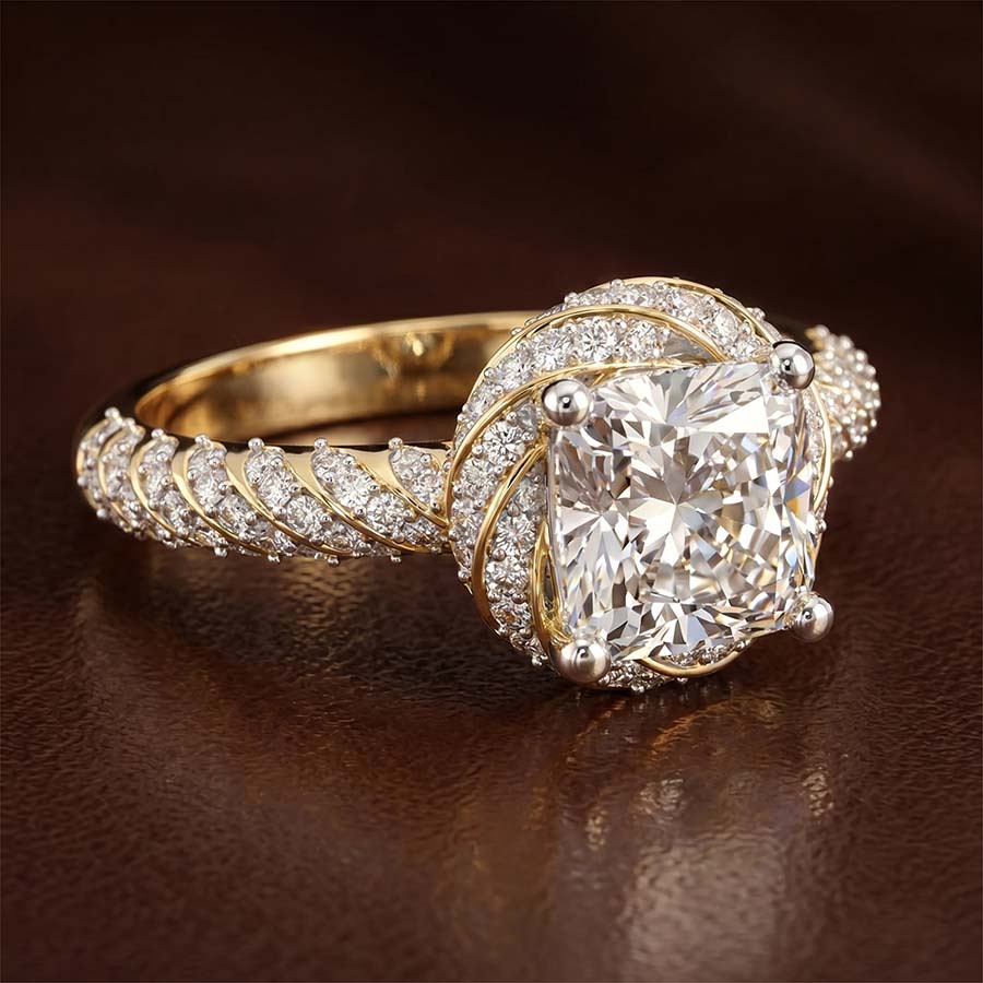 10kt Yellow Gold Entwined Love Halo Lab Diamond Ring color product image two