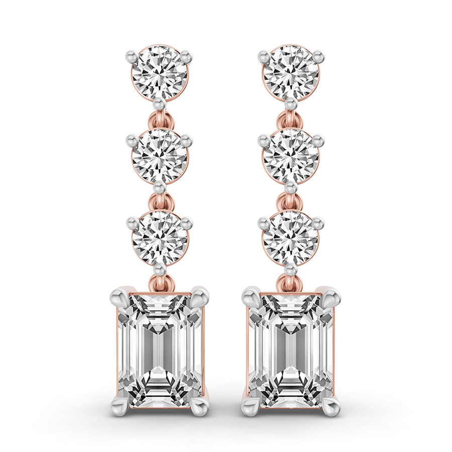 9ct Rose Gold Emerald and Round Fashion Lab Diamond Dangle Earrings (1 Ct. Tw.) front image