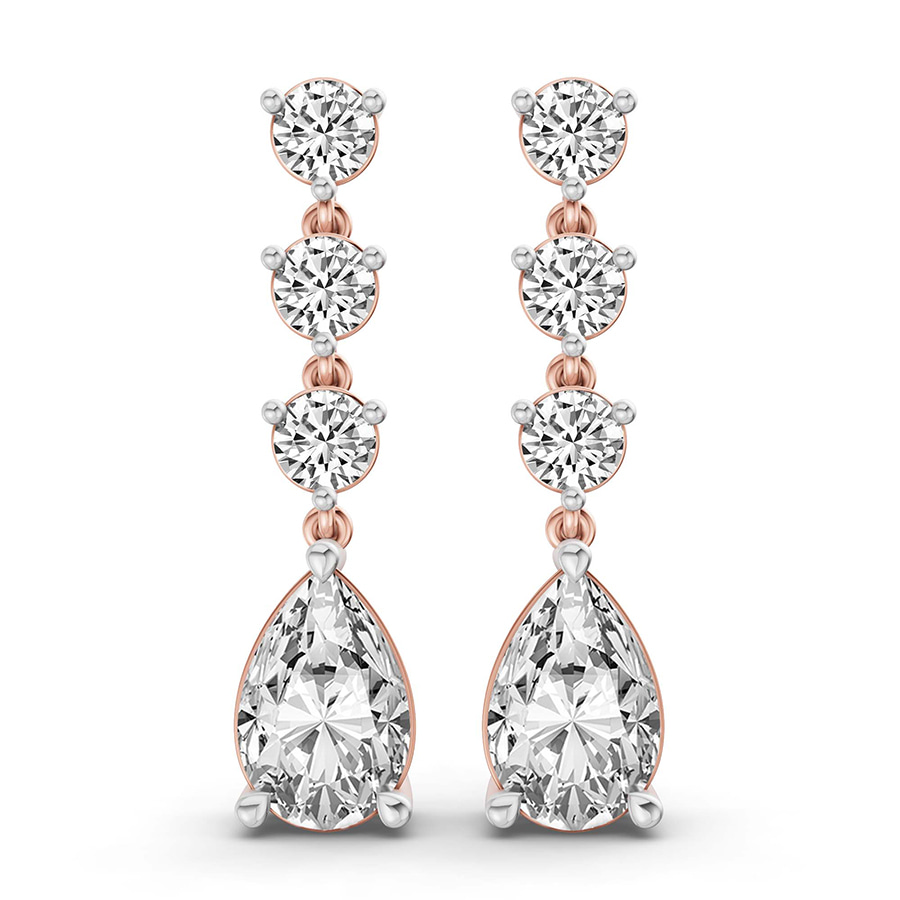 9ct Rose Gold Pear and Round Fashion Lab Diamond Dangle Earrings (1 Ct. Tw.) front image