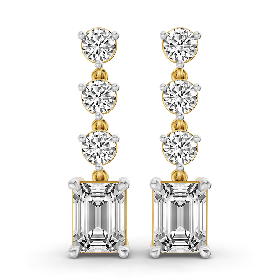 9ct Yellow Gold Emerald and Round Fashion Lab Diamond Dangle Earrings (1 Ct. Tw.) front image