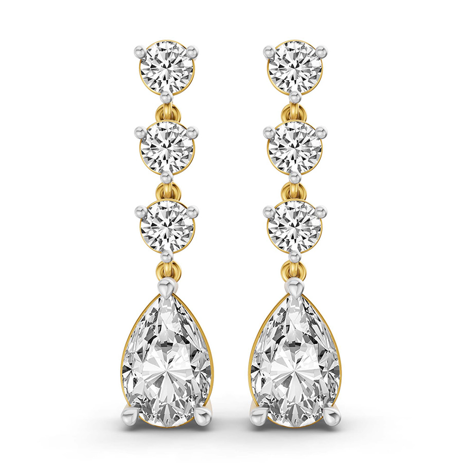 9ct Yellow Gold Pear and Round Fashion Lab Diamond Dangle Earrings (1 Ct. Tw.) front image