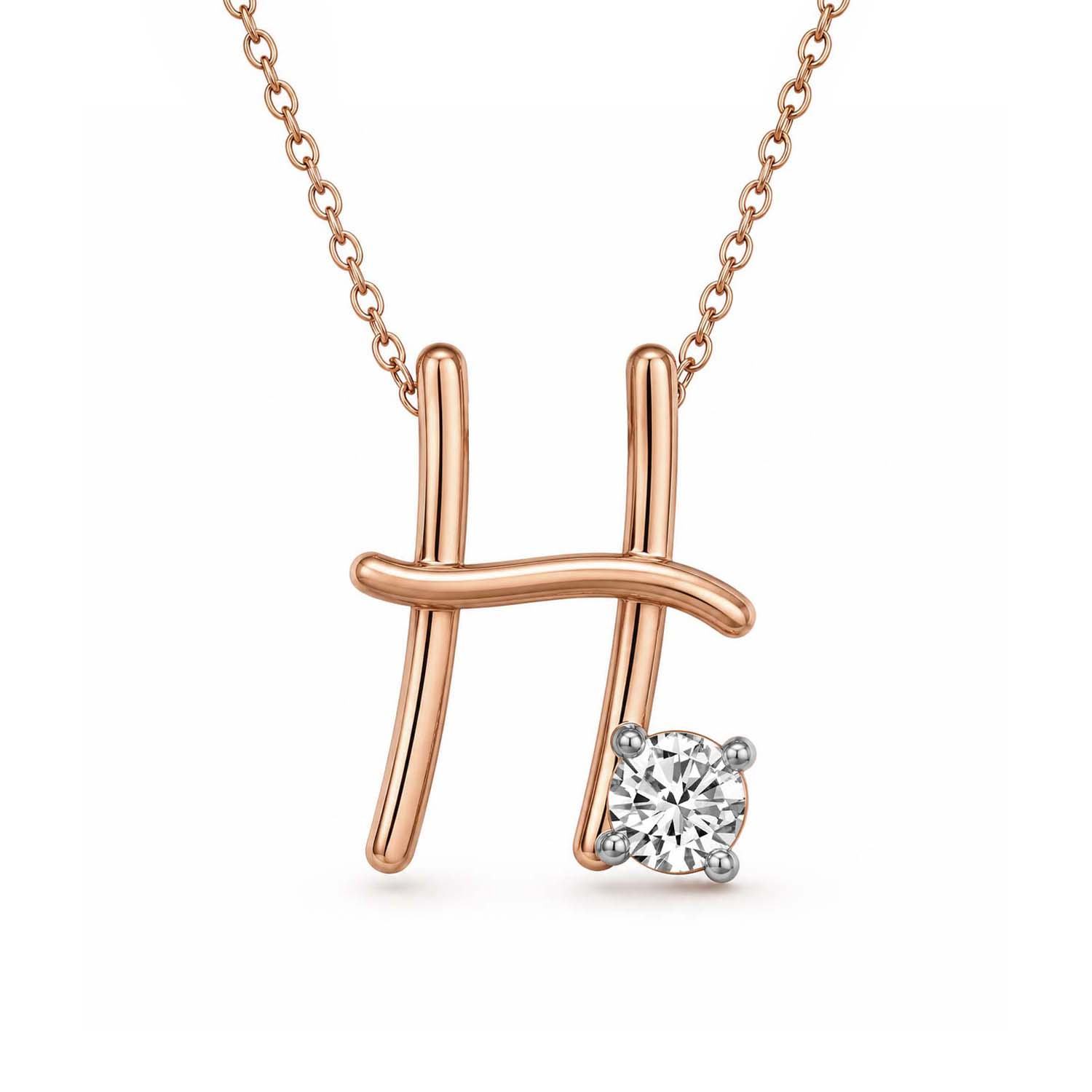 9ct Rose Gold Minimal Lab Diamond Initial H Necklace (1/5 Ct. Tw.) front image