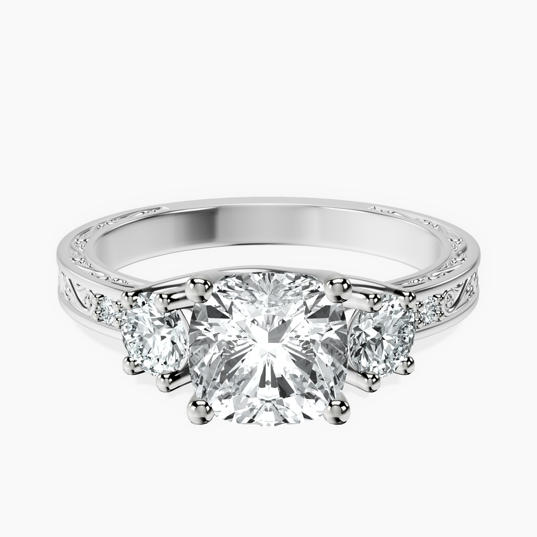 9ct White Gold Valencia Three Stone Vintage Lab Diamond Ring front image