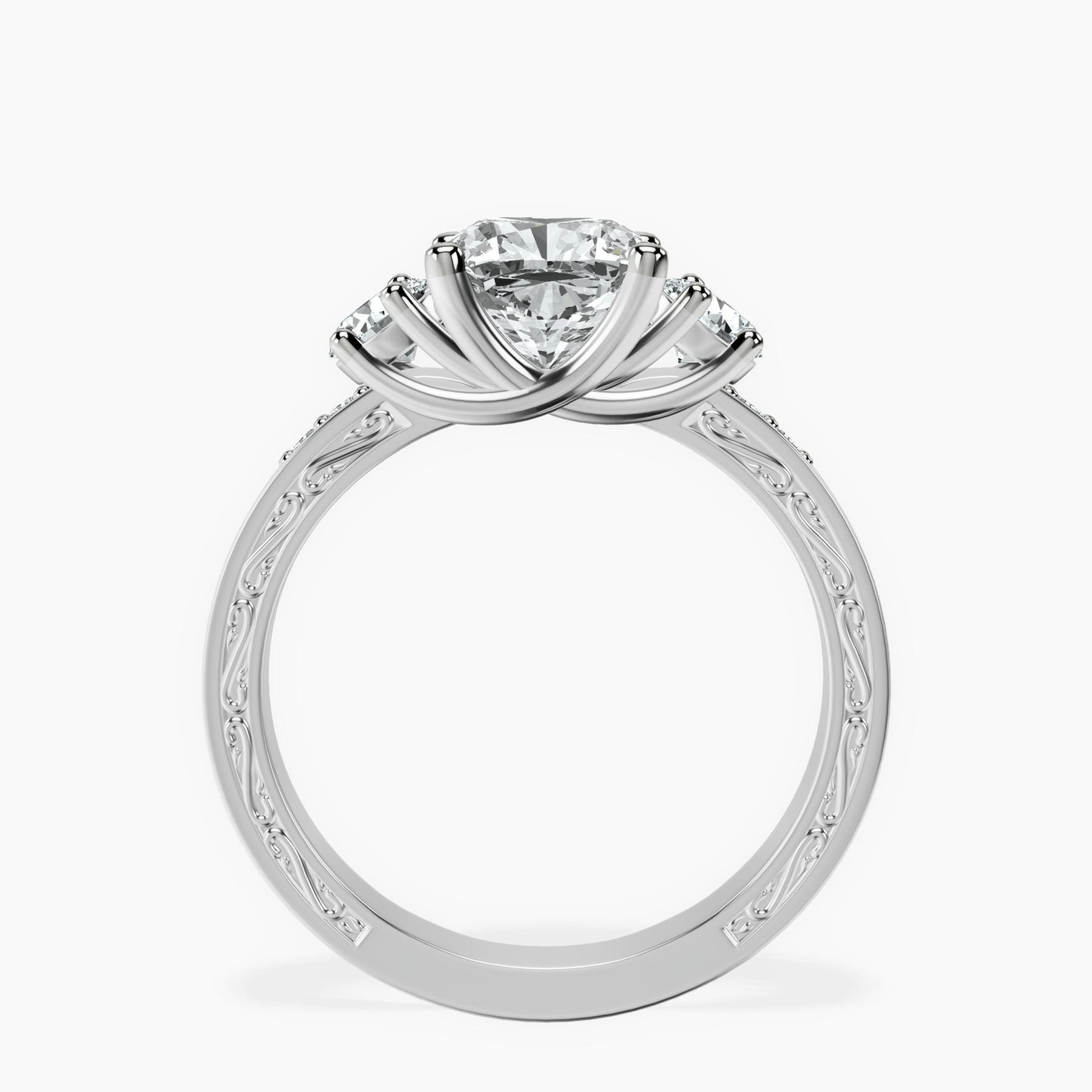 10kt White Gold Valencia Three Stone Vintage Lab Diamond Ring side right image one