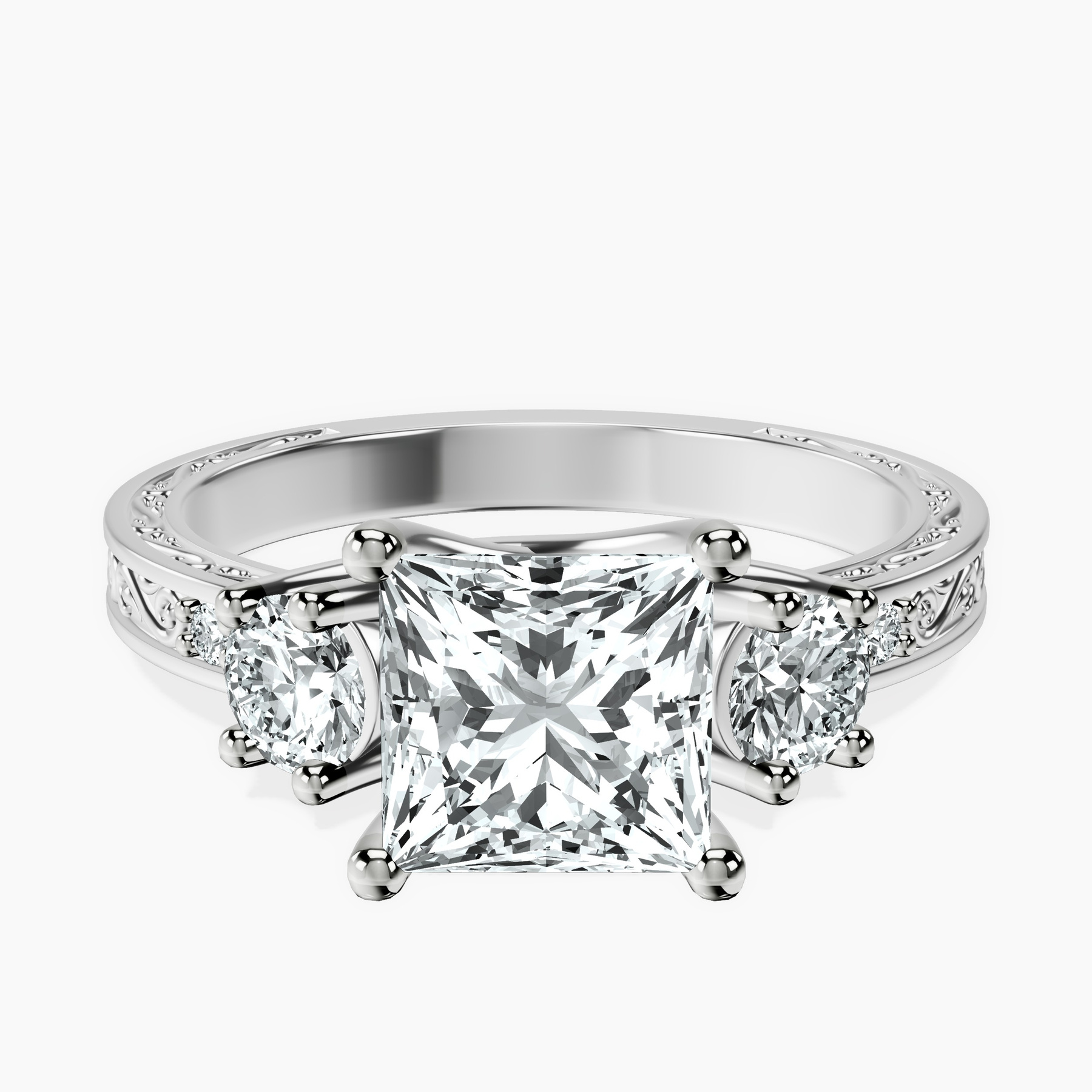 2.80 ct. princess Valencia Vinatge Ring in 14kt white gold rtr top