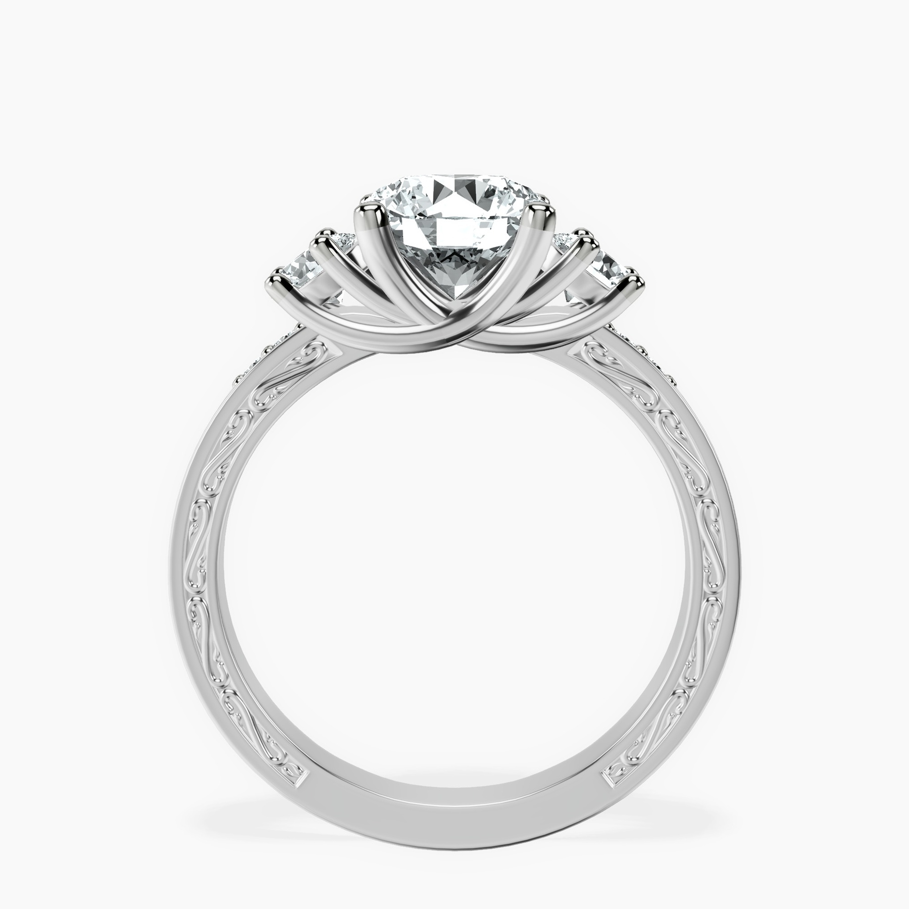 10kt White Gold Valencia Three Stone Vintage Lab Diamond Ring side right image one