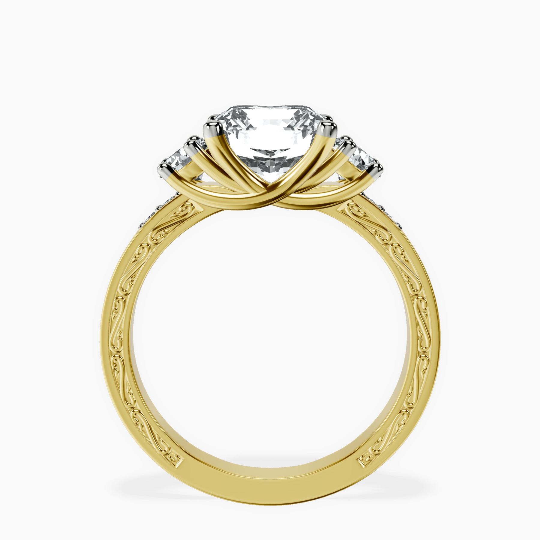 10kt Yellow Gold Valencia Three Stone Vintage Lab Diamond Ring side right image one