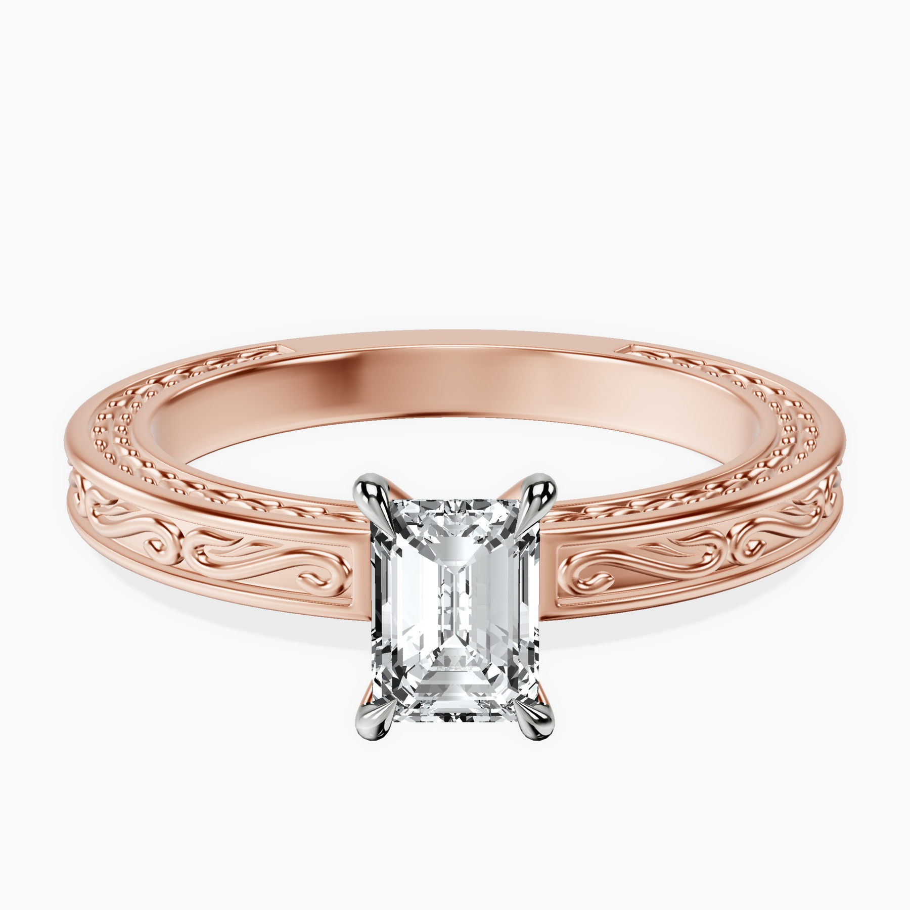 10kt Rose Gold Ivory Vintage Solitaire Lab Diamond Ring front image