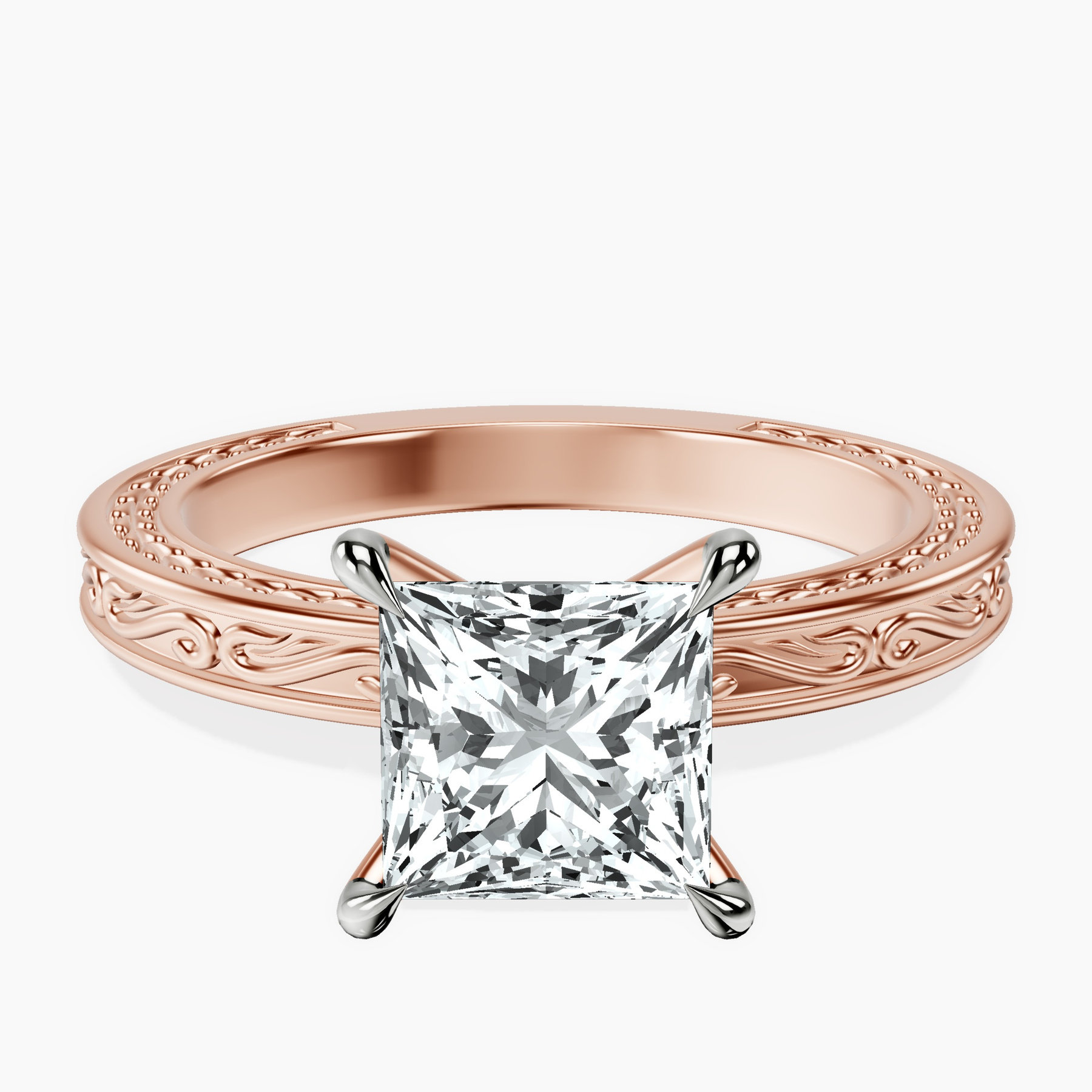 14ct Rose Gold Ivory Vintage Solitaire Lab Diamond Ring front image