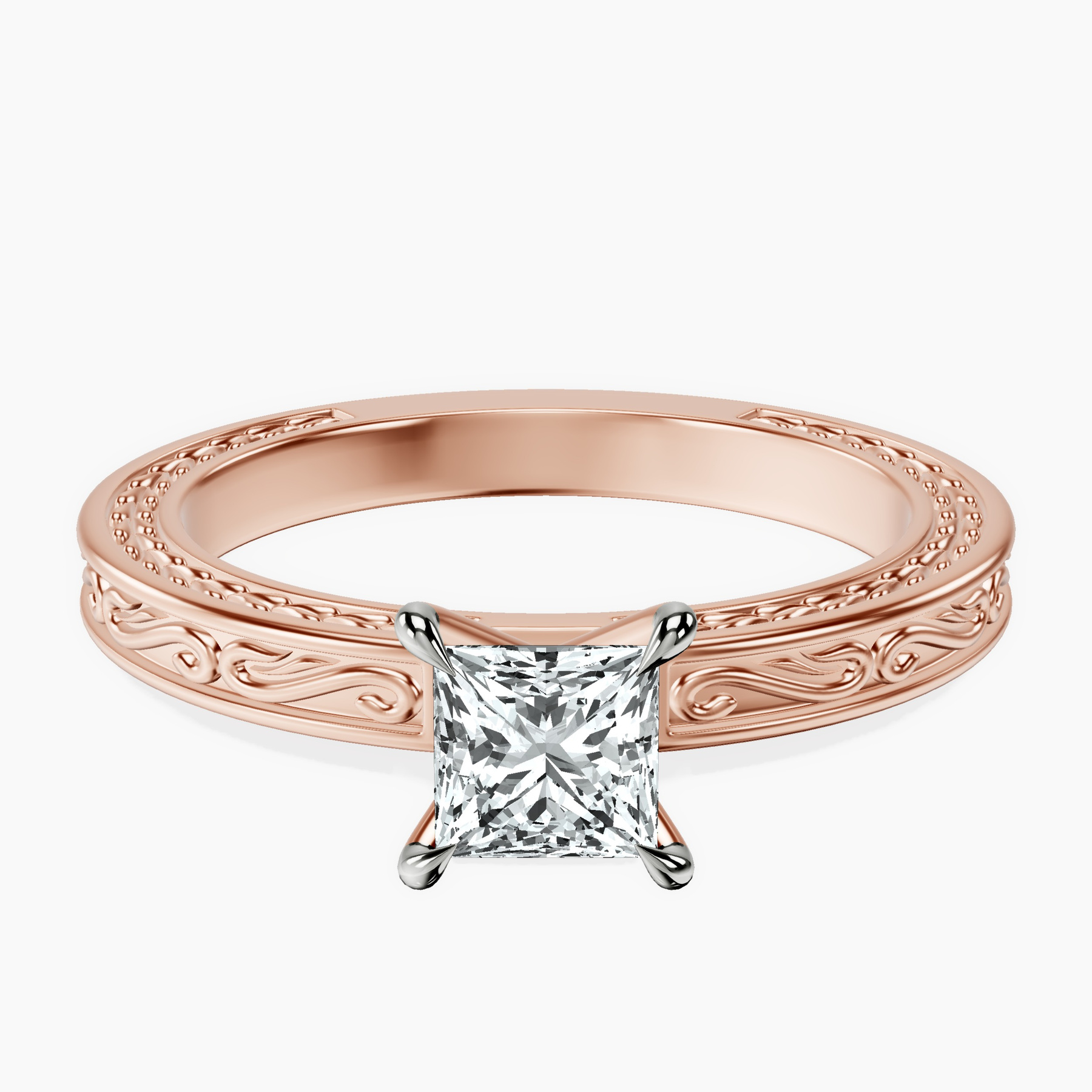 14kt Rose Gold Ivory Vintage Solitaire Lab Diamond Ring front image