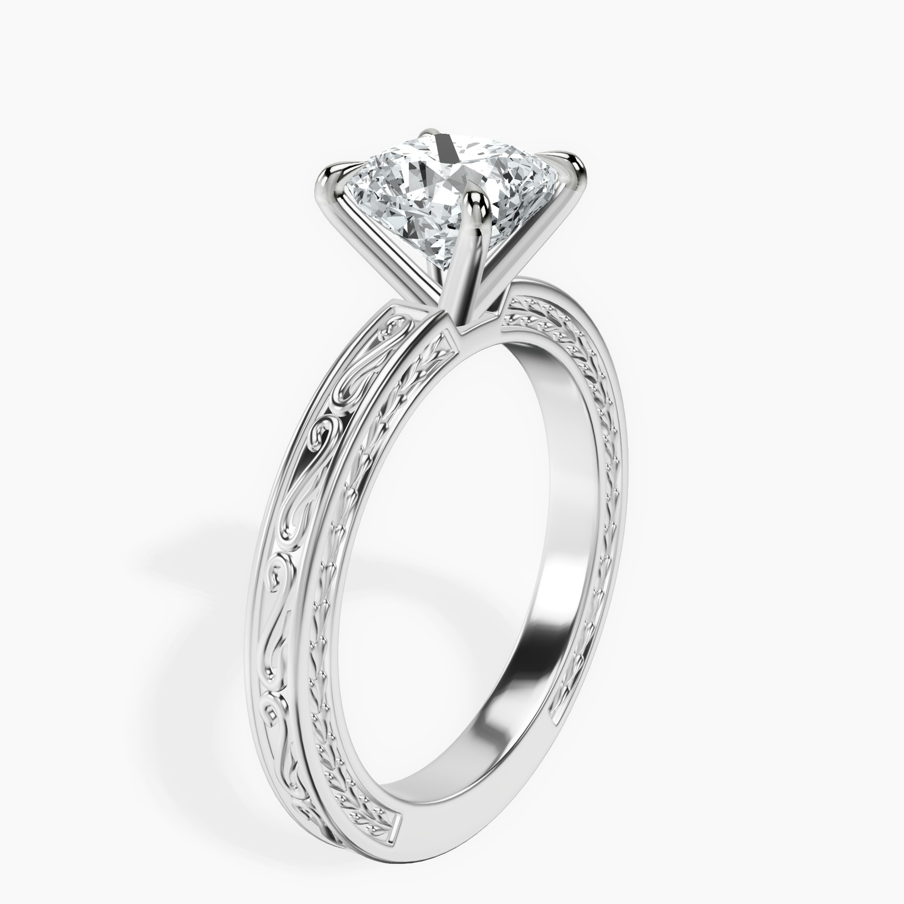 10kt White Gold Ivory Vintage Solitaire Lab Diamond Ring standing product image one