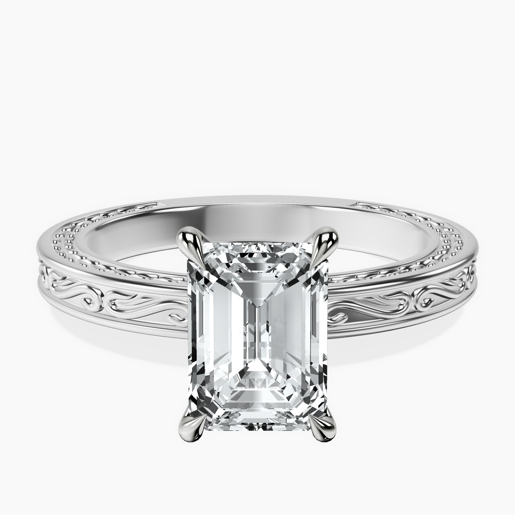 9ct White Gold Ivory Vintage Solitaire Lab Diamond Ring front image