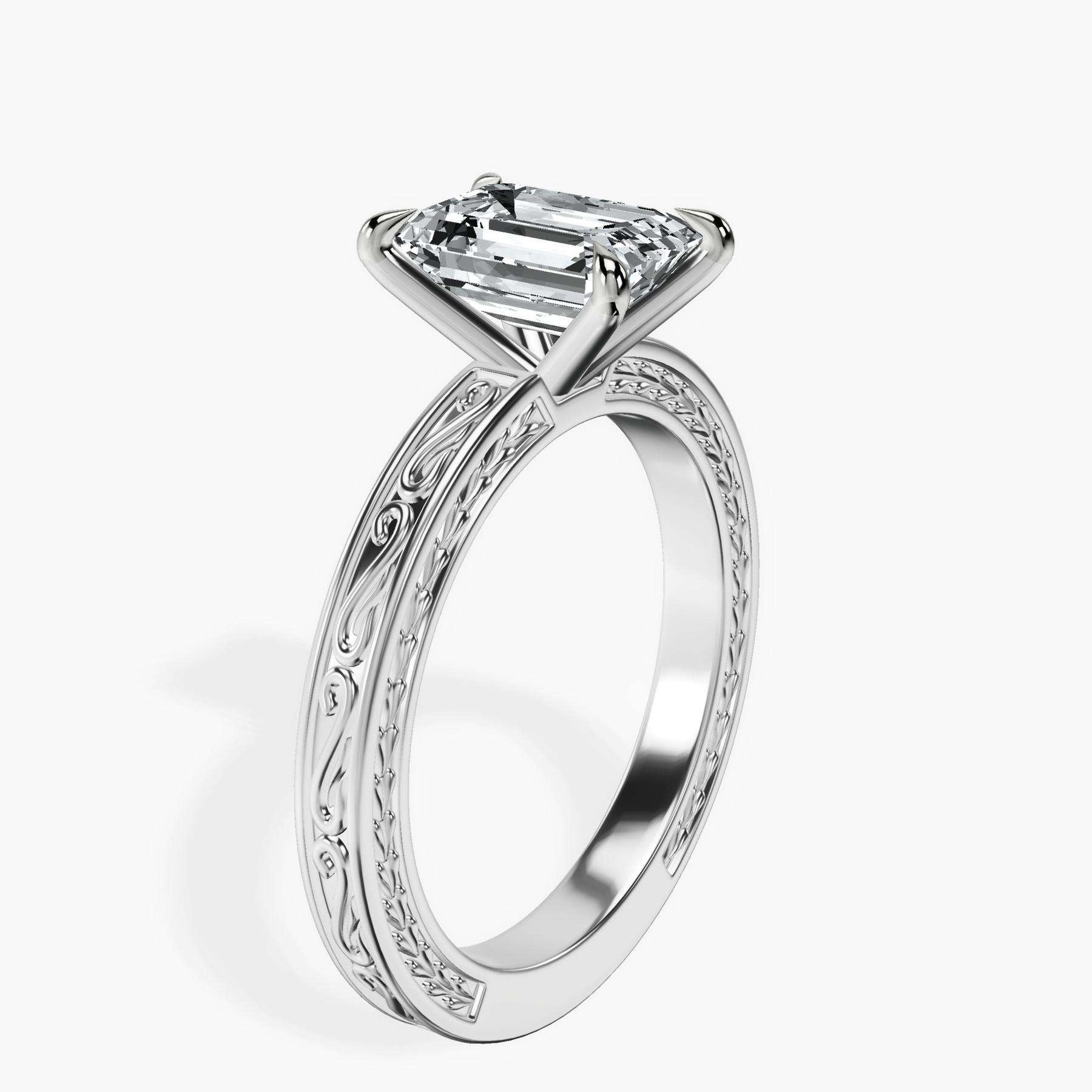 10kt White Gold Ivory Vintage Solitaire Lab Diamond Ring standing product image one