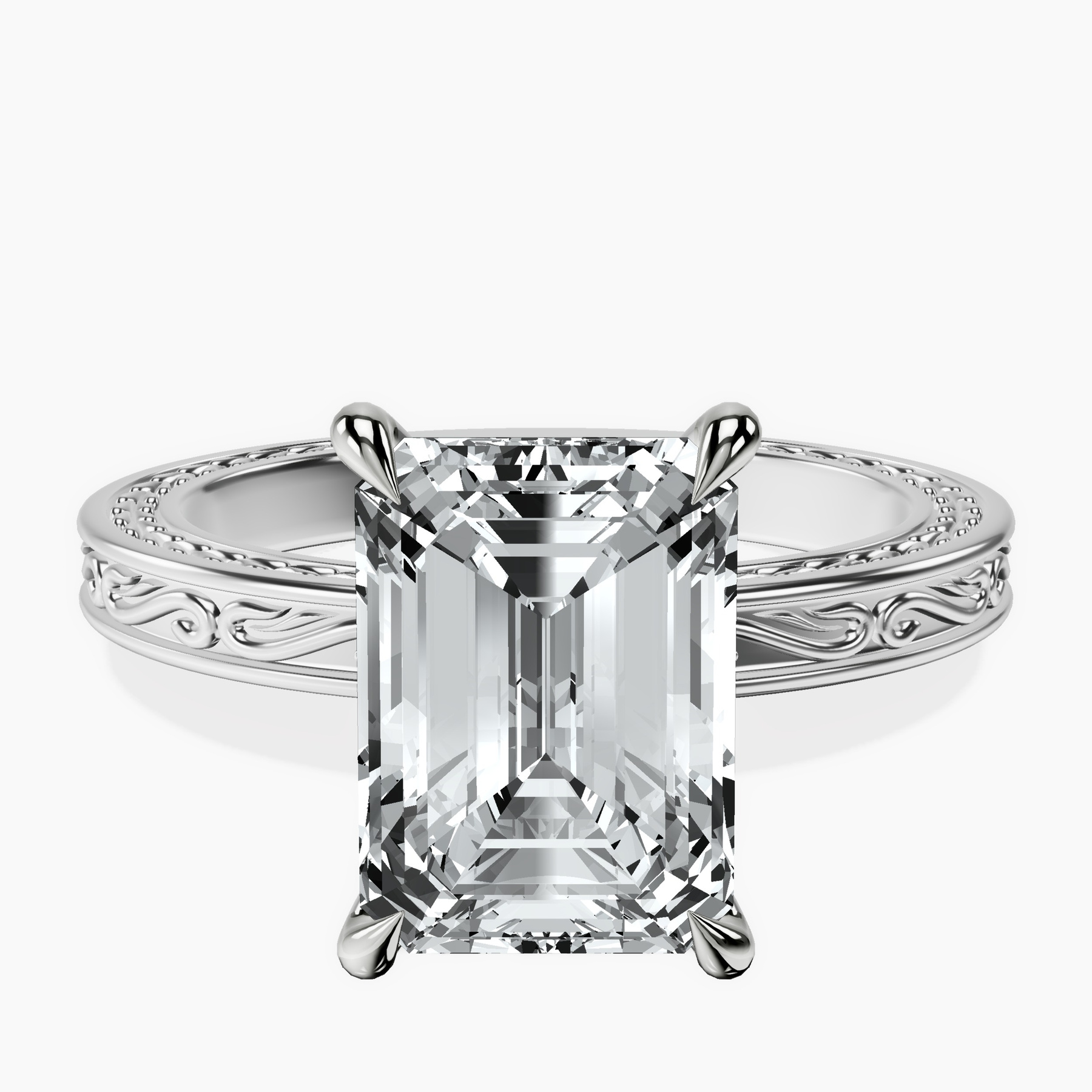 10kt White Gold Ivory Vintage Solitaire Lab Diamond Ring front image