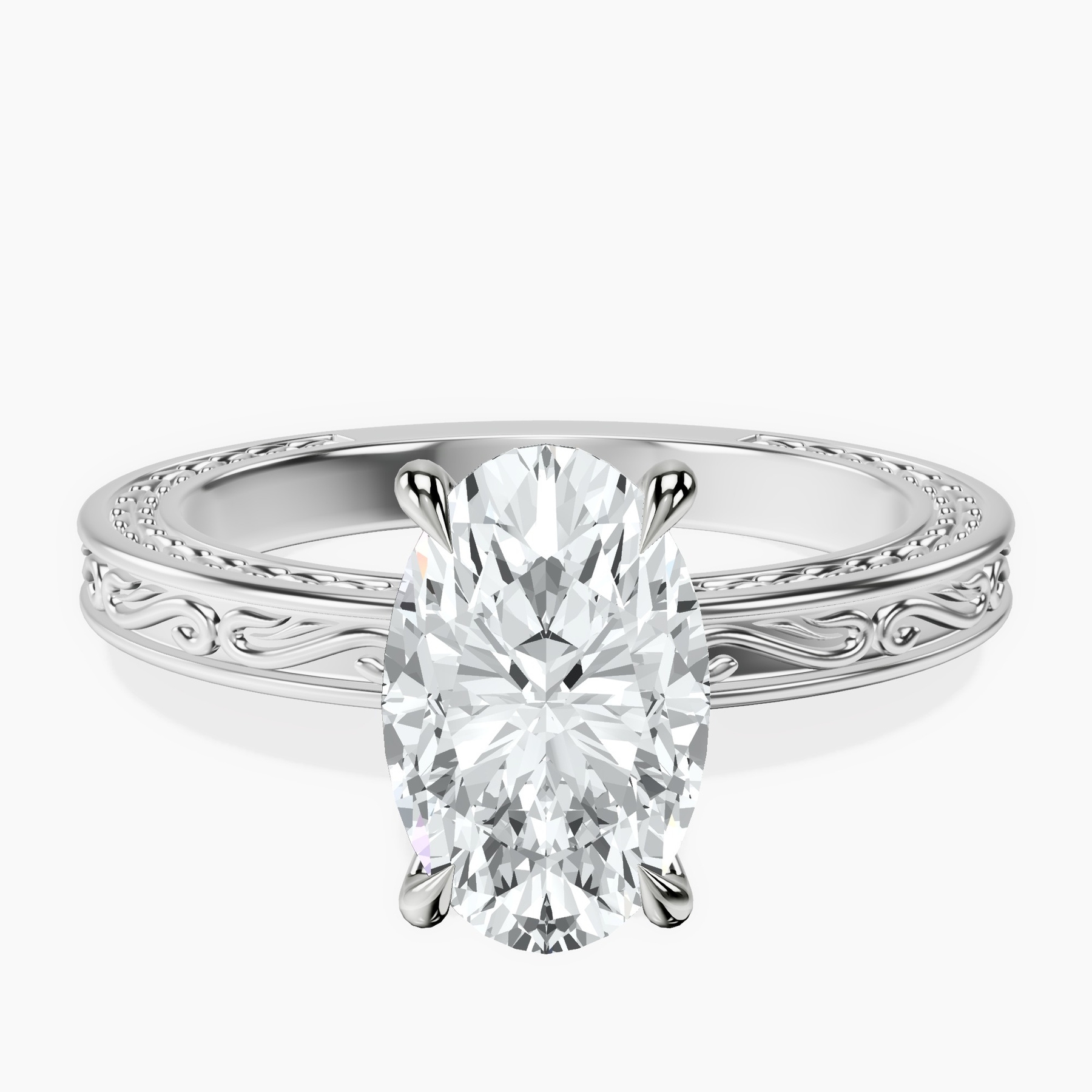 9ct White Gold Ivory Vintage Solitaire Lab Diamond Ring front image