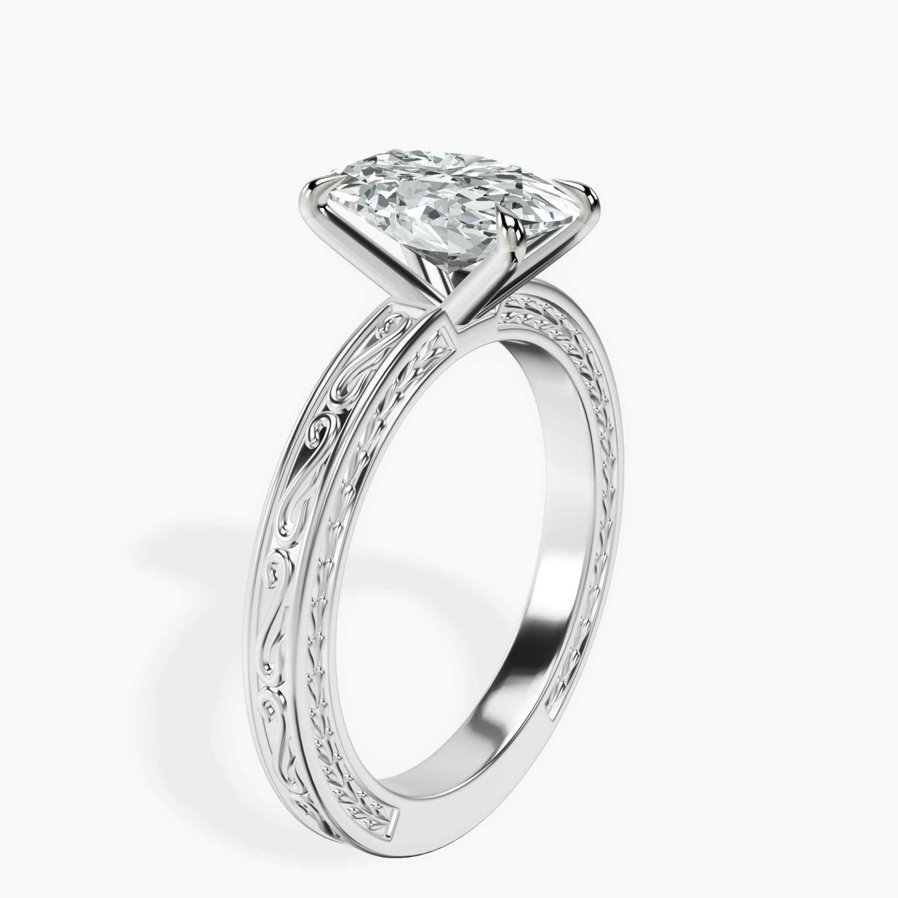 10kt White Gold Ivory Vintage Solitaire Lab Diamond Ring standing product image one