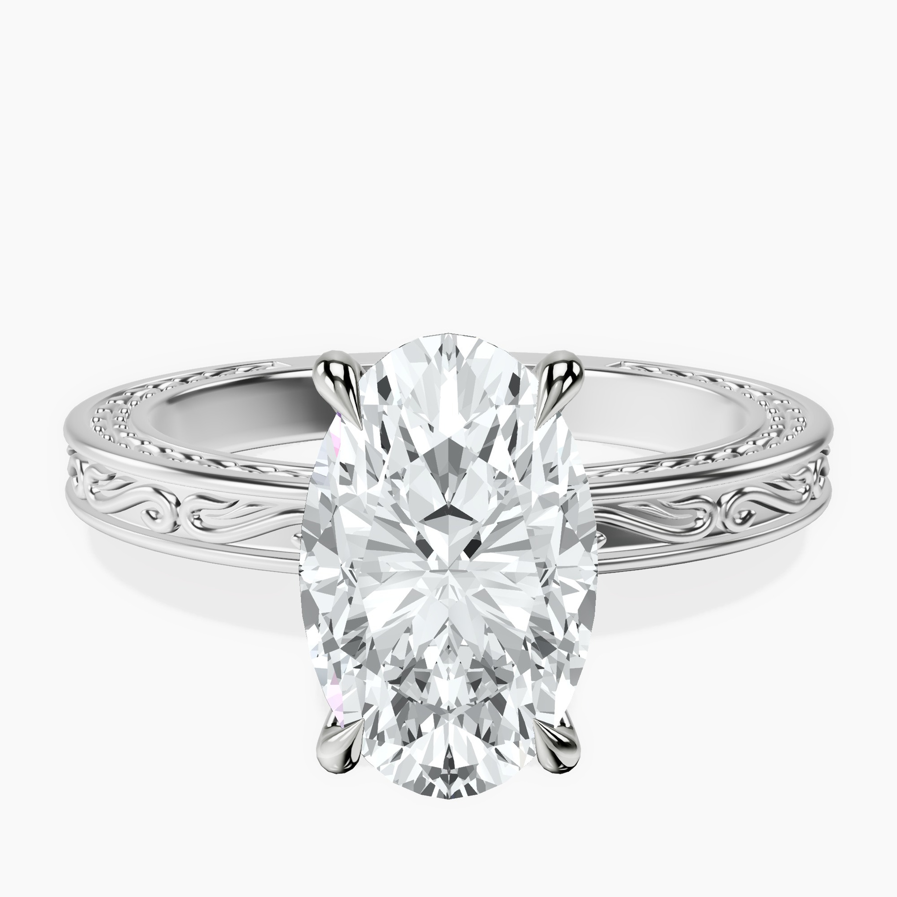 18kt White Gold Ivory Vintage Solitaire Lab Diamond Ring front image