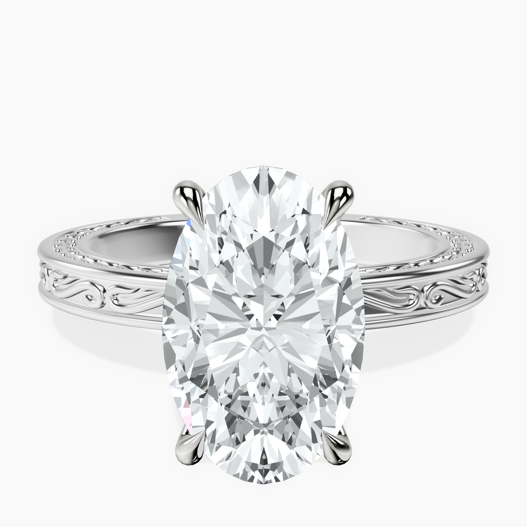14kt White Gold Ivory Vintage Solitaire Lab Diamond Ring front image