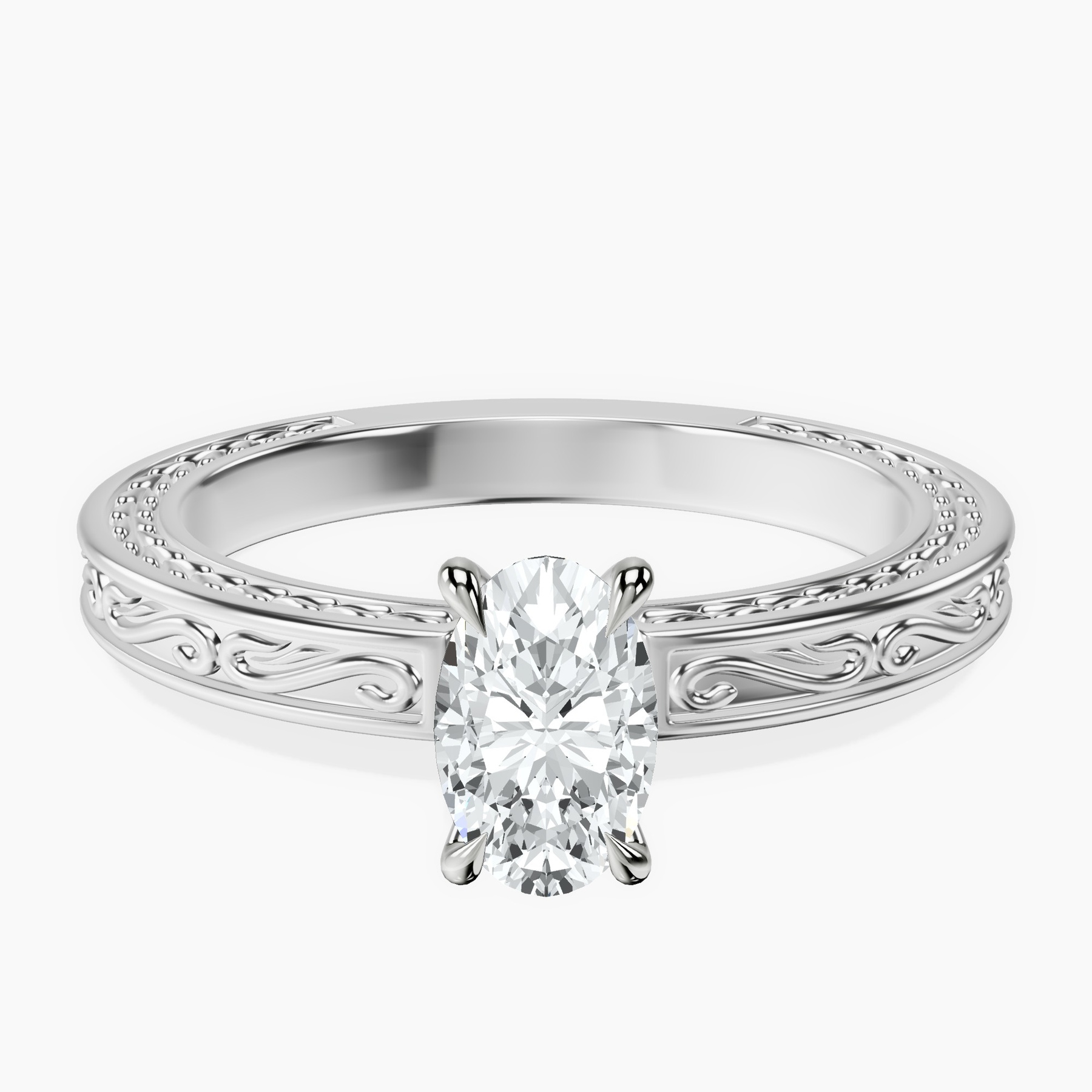 10kt White Gold Ivory Vintage Solitaire Lab Diamond Ring front image