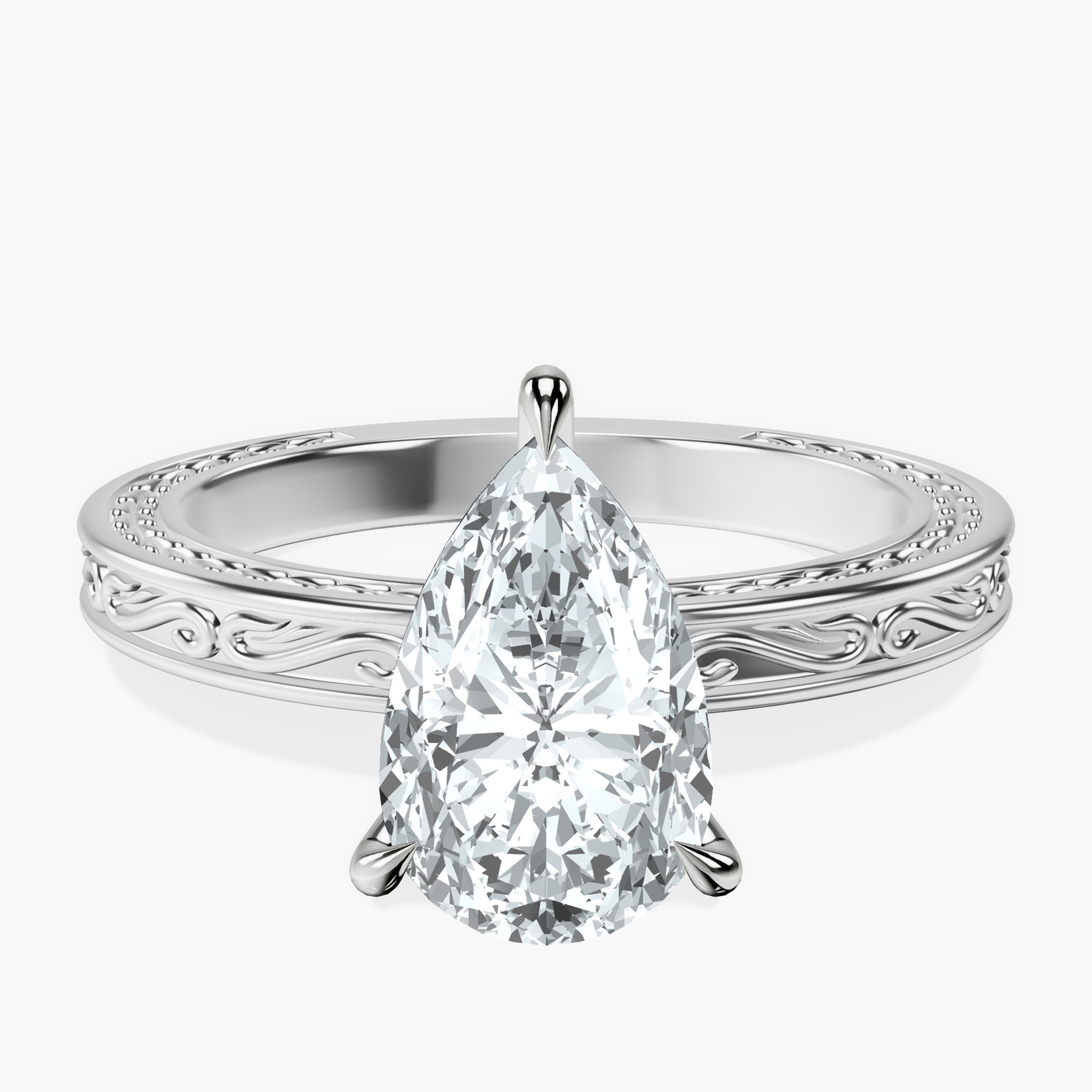 Platinum Ivory Vintage Solitaire Lab Diamond Ring front image