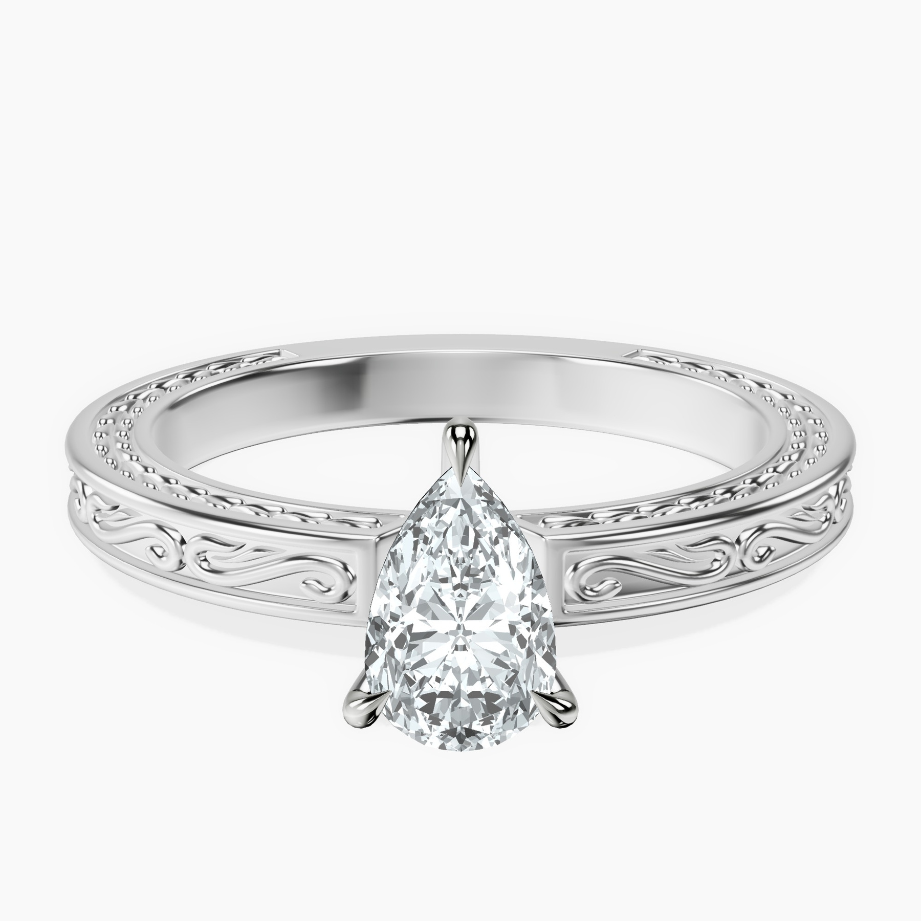 Platinum Ivory Vintage Solitaire Lab Diamond Ring front image