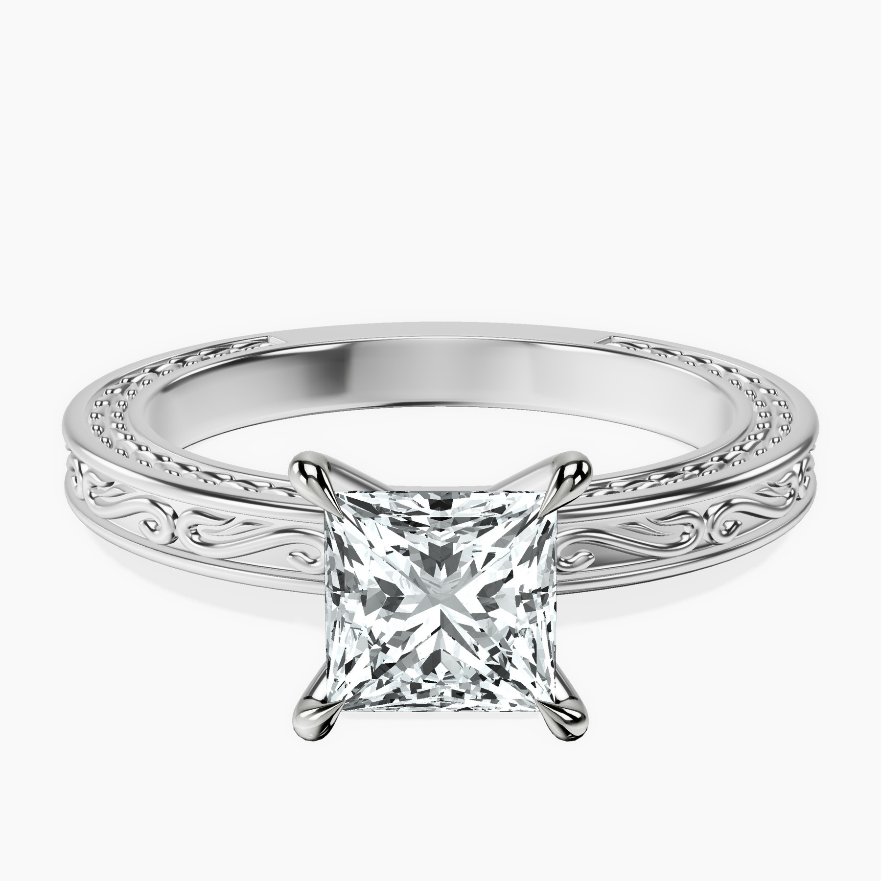 18kt White Gold Ivory Vintage Solitaire Lab Diamond Ring front image