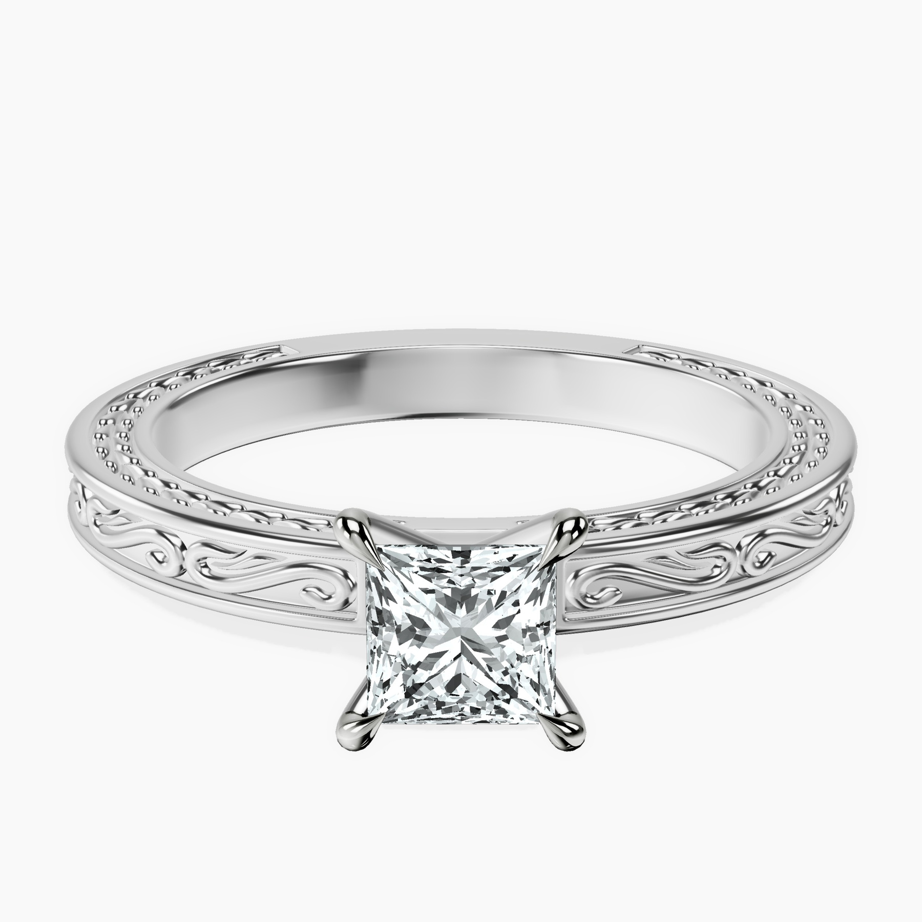 14kt White Gold Ivory Vintage Solitaire Lab Diamond Ring front image