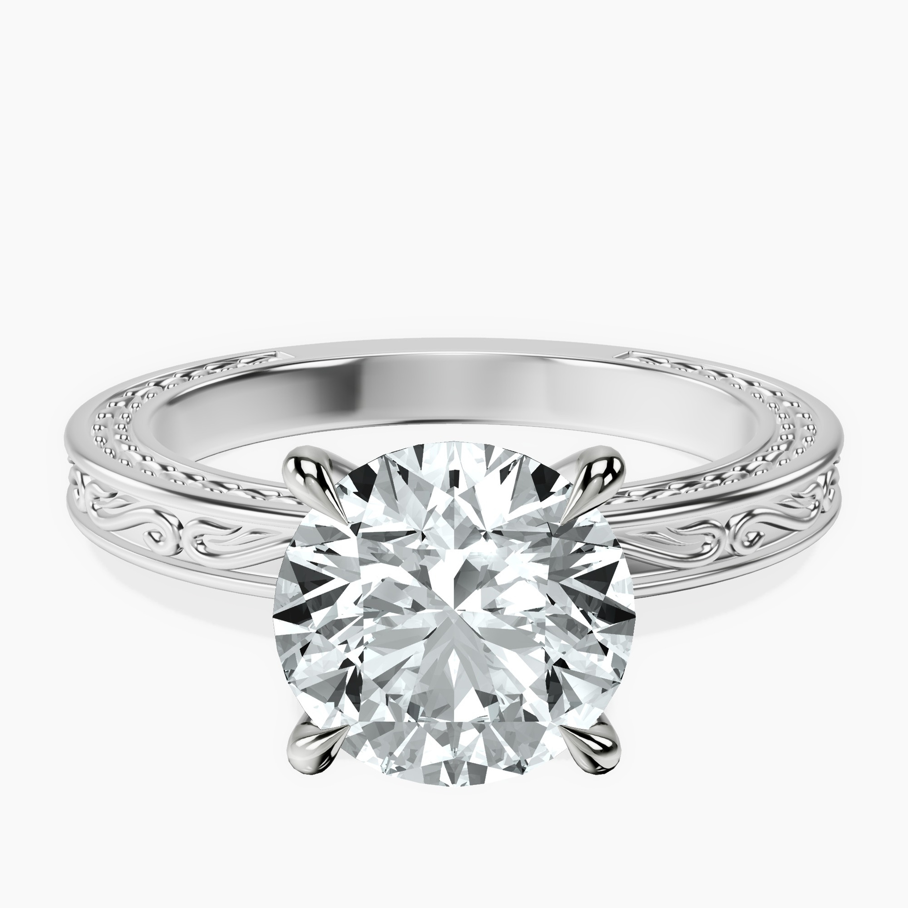 18kt White Gold Ivory Vintage Solitaire Lab Diamond Ring front image