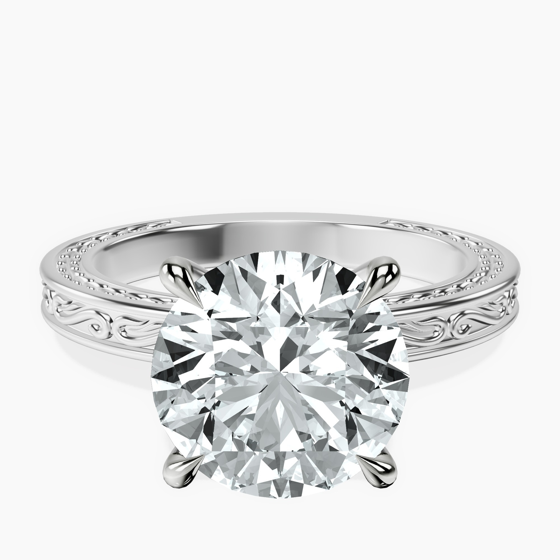 18kt White Gold Ivory Vintage Solitaire Lab Diamond Ring front image