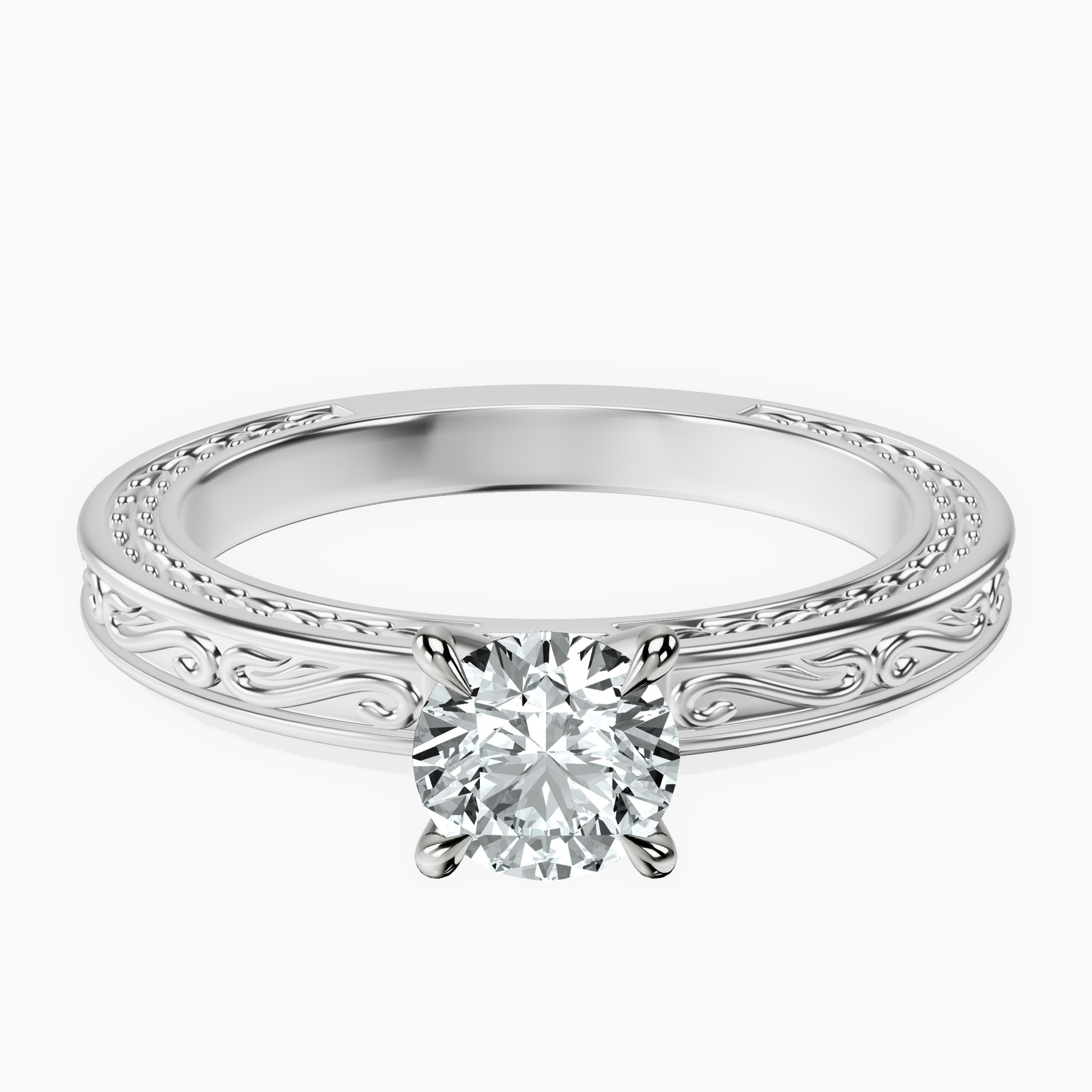 10kt White Gold Ivory Vintage Solitaire Lab Diamond Ring front image