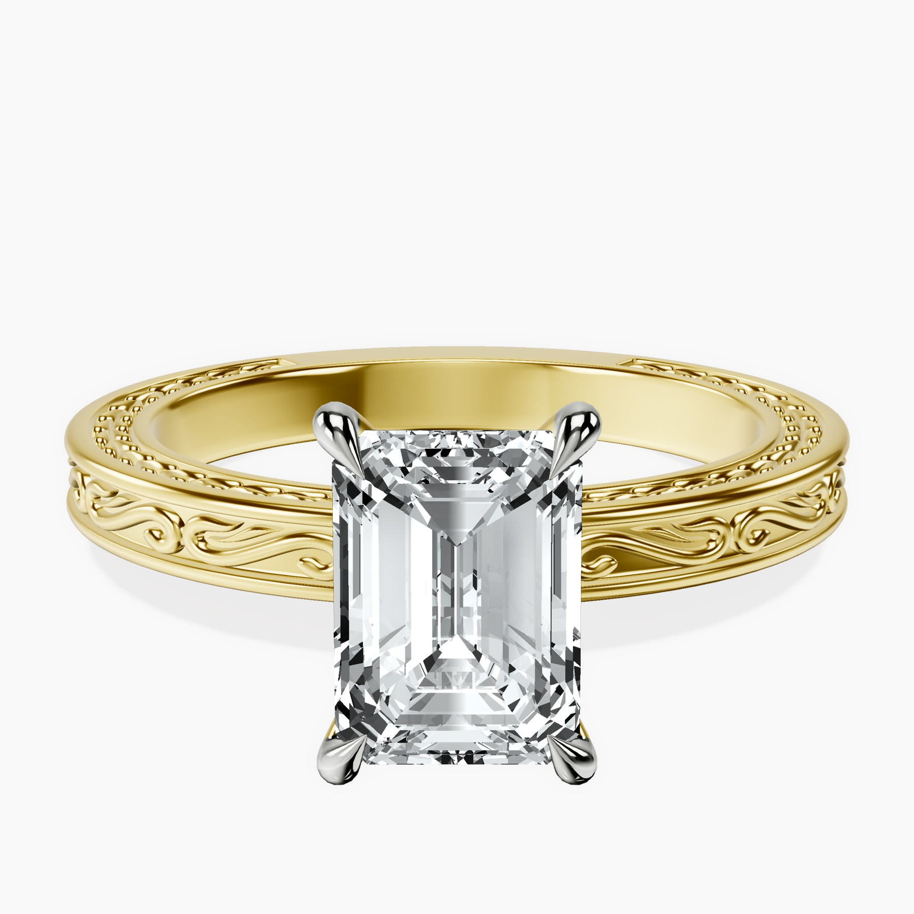 18ct Yellow Gold Ivory Vintage Solitaire Lab Diamond Ring front image