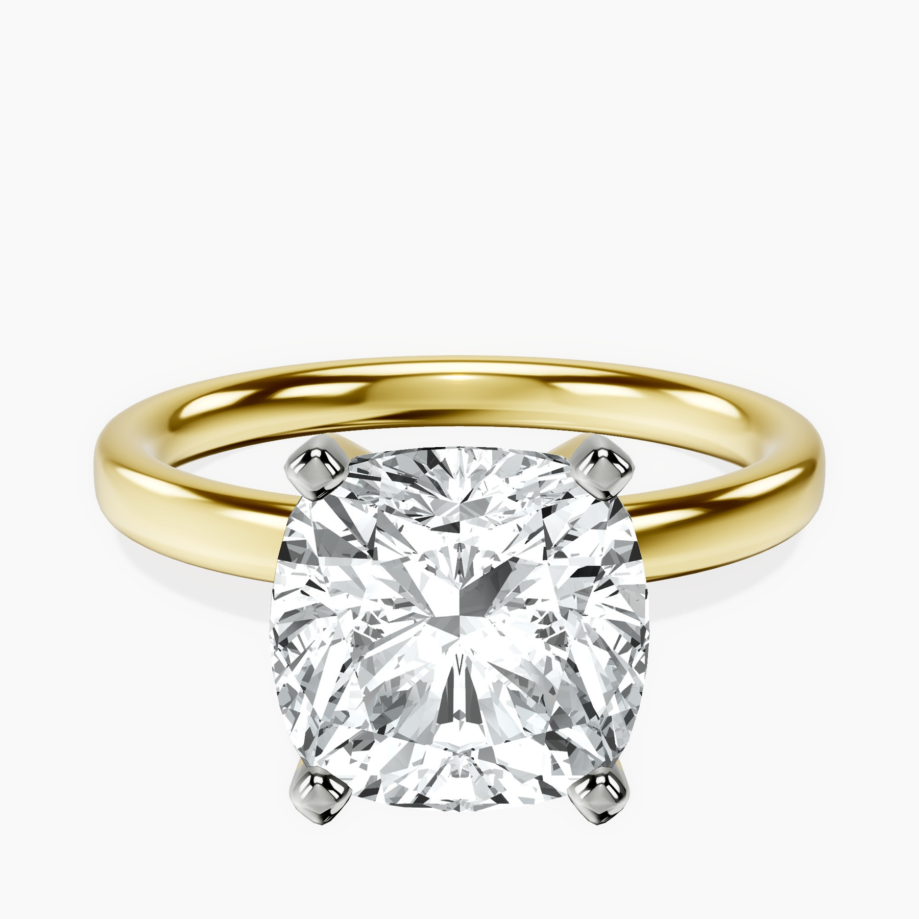 4.04 ct. cushion Four Prong Ring in 10kt yellow gold rtr top