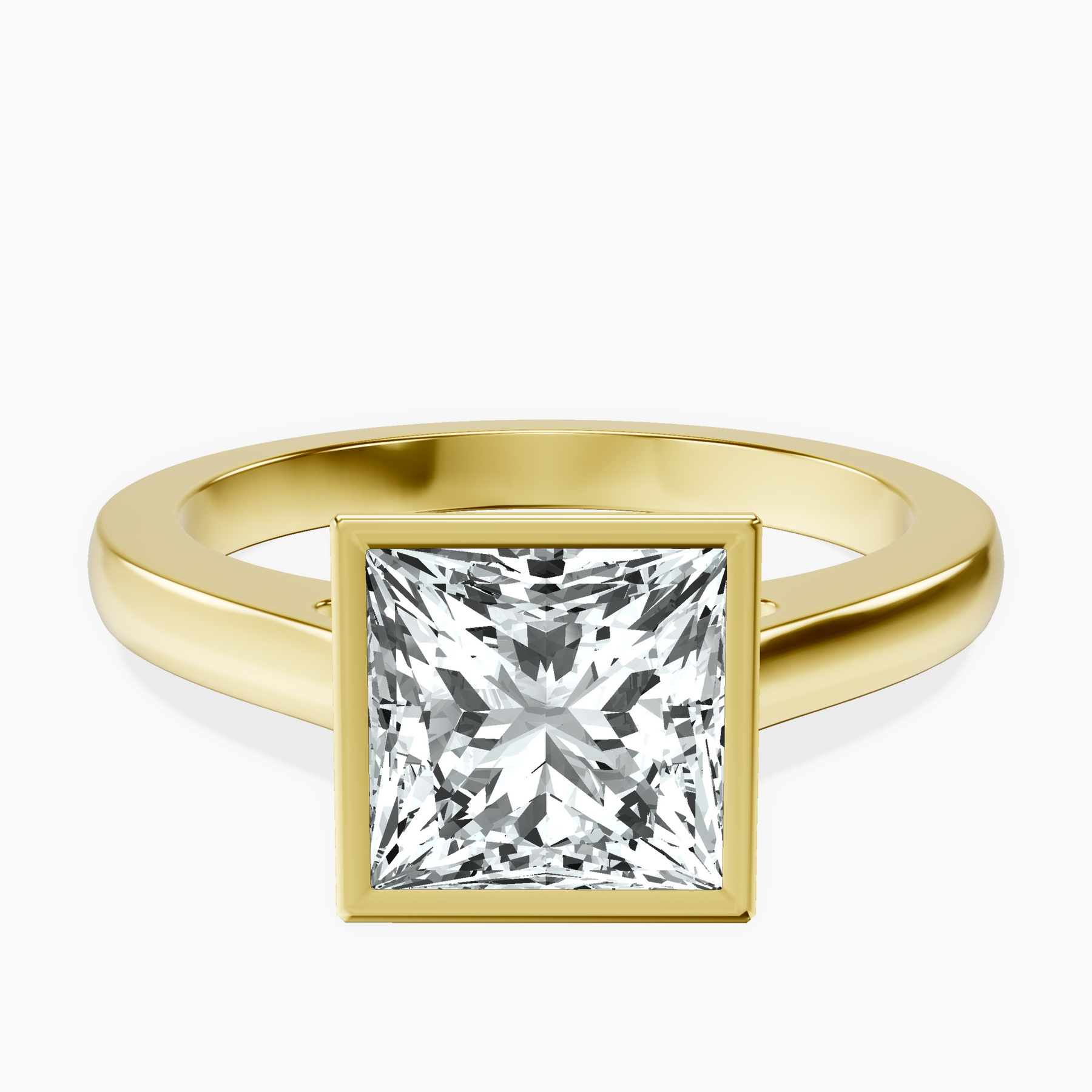 2.80 ct. princess Bezel Solitaire Ring in 18kt yellow gold rtr top