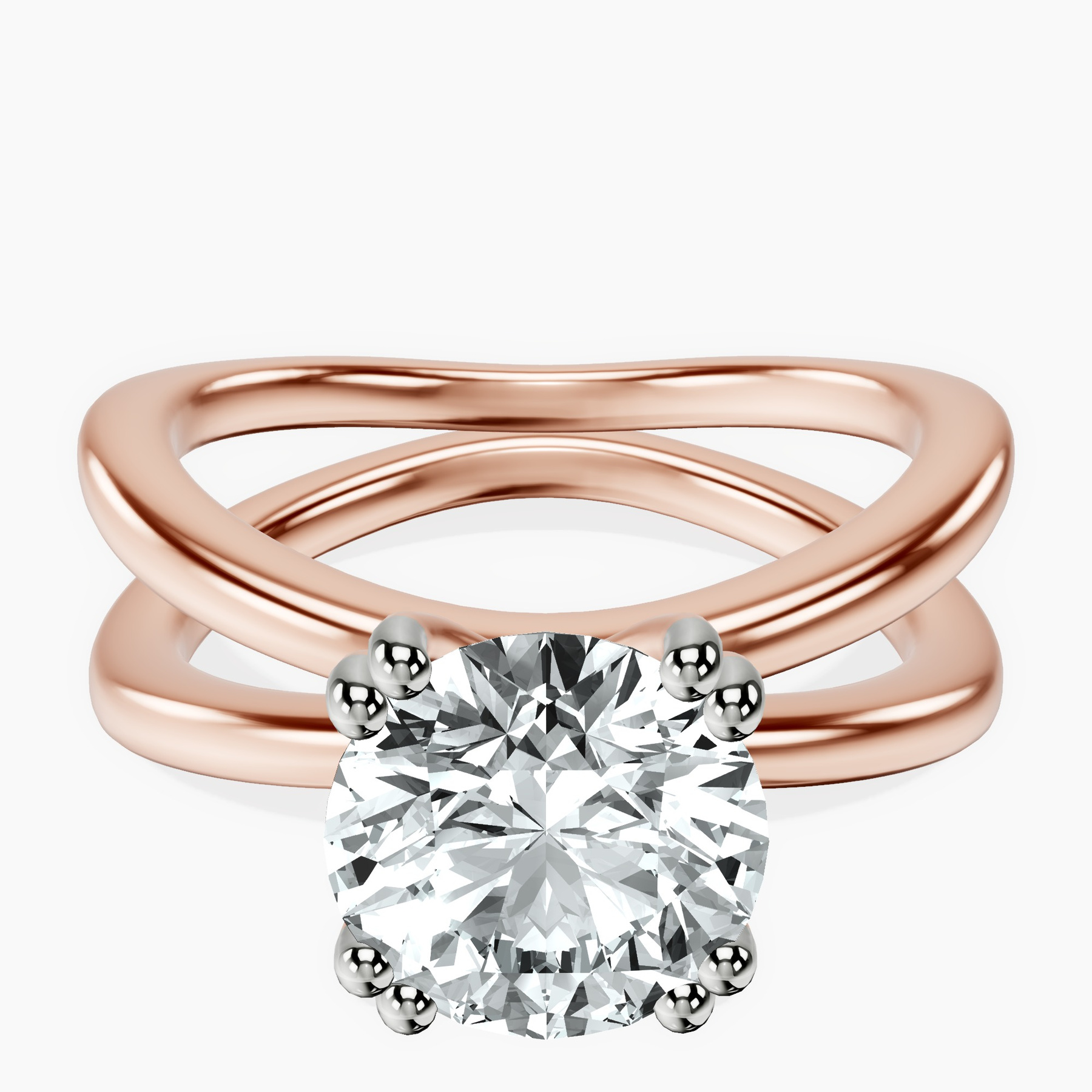 2.82 ct. round Stella Criss Cross Ring in 14kt rose gold rtr top