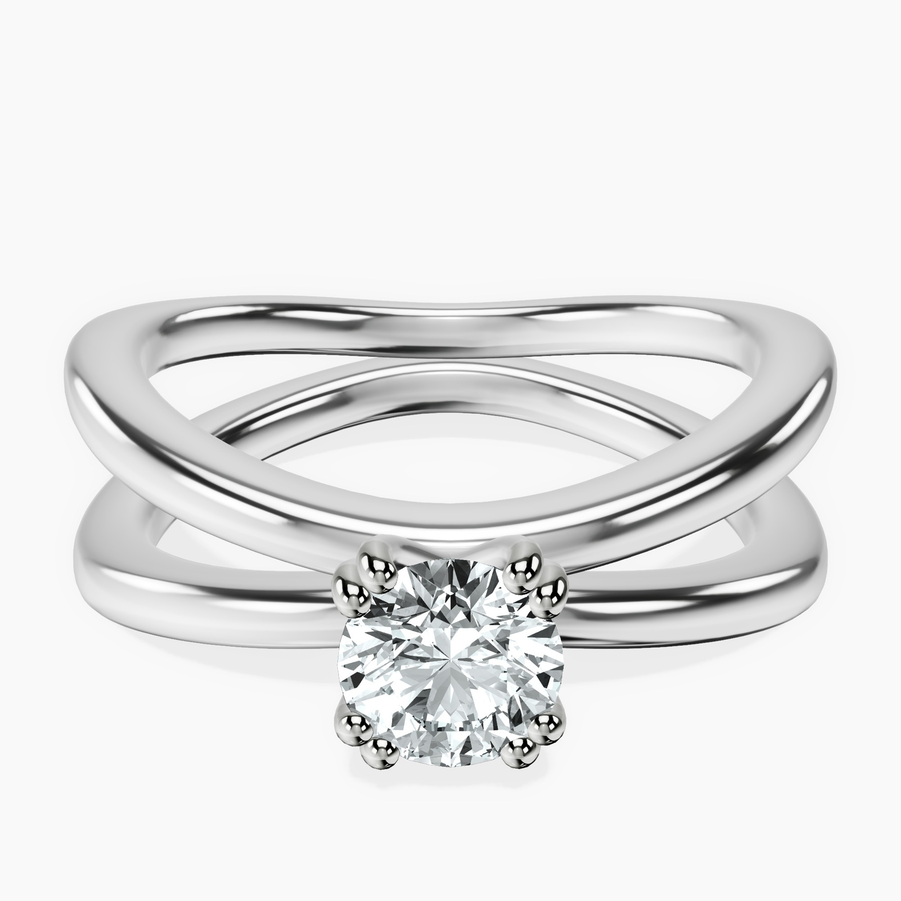 18kt White Gold Stella Criss Cross Solitaire Lab Diamond Ring front image