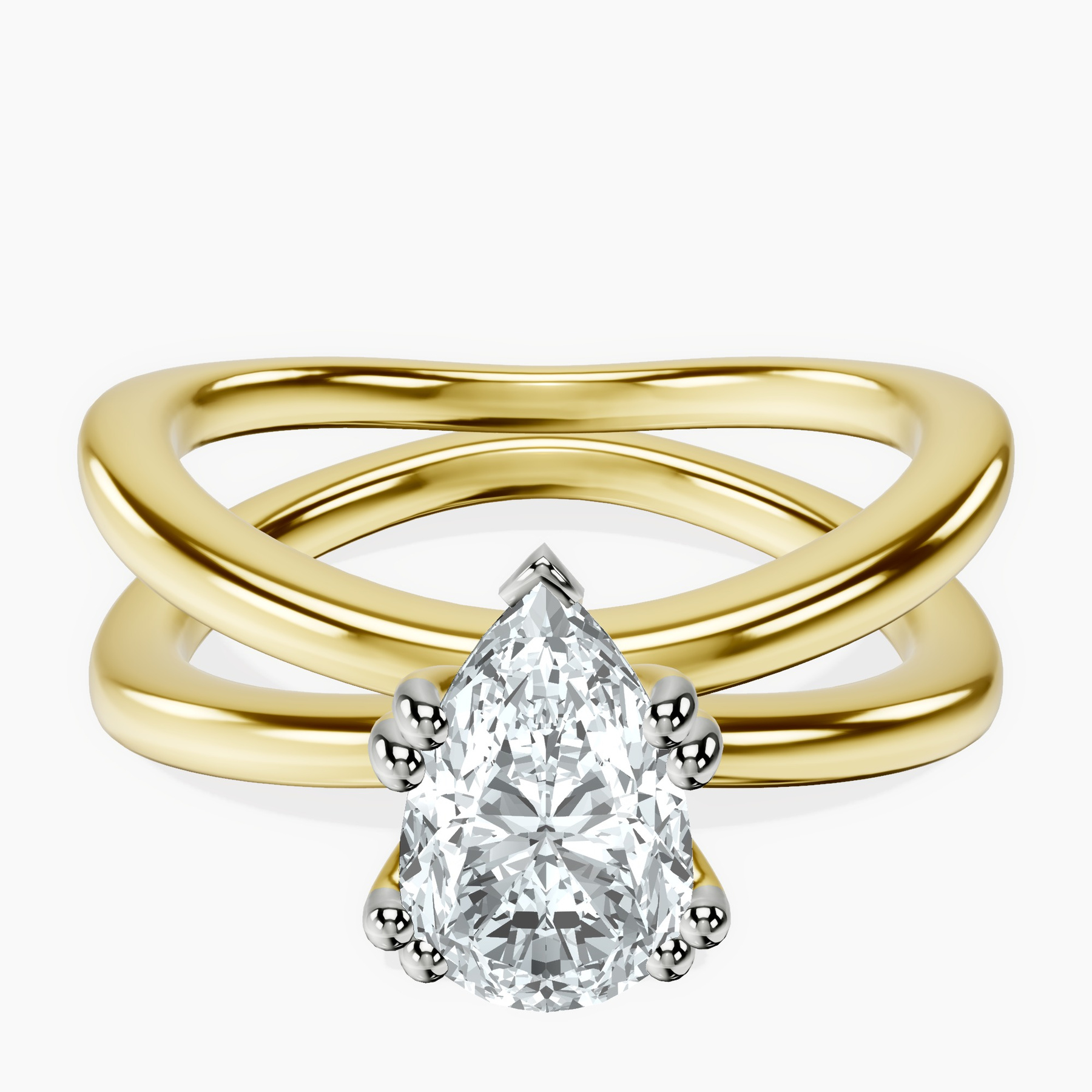 1.35 ct. pear Stella Criss Cross Ring in 10kt yellow gold rtr top
