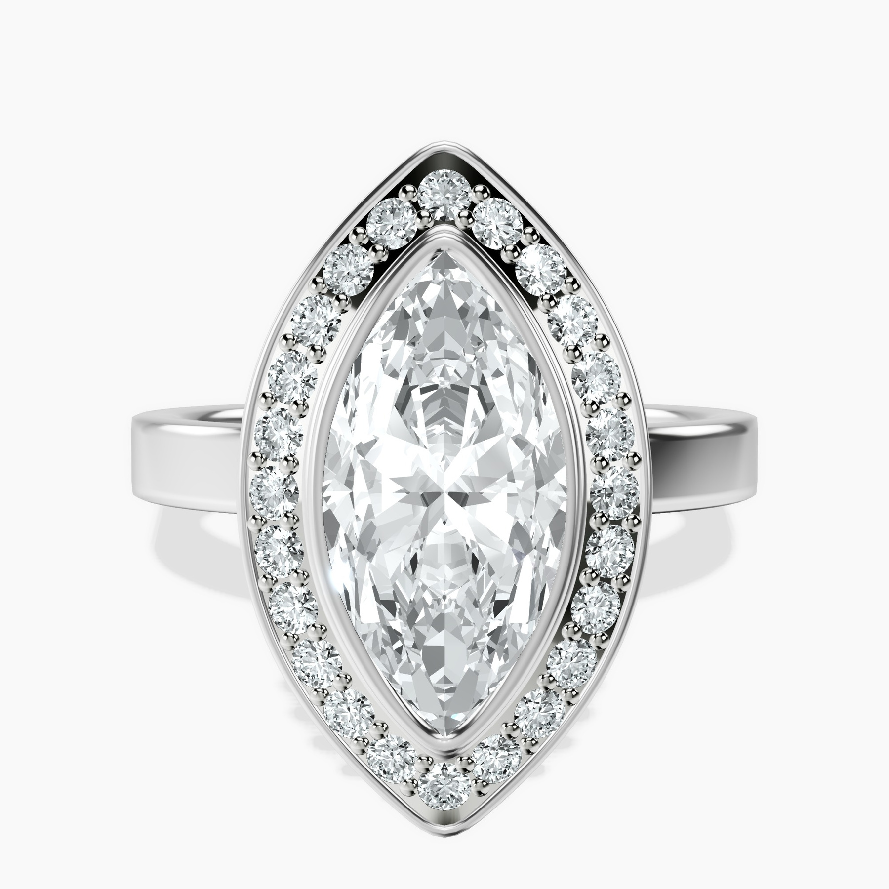 2.92 ct. marquise Upturned Dome Halo Ring in 10kt white gold rtr top