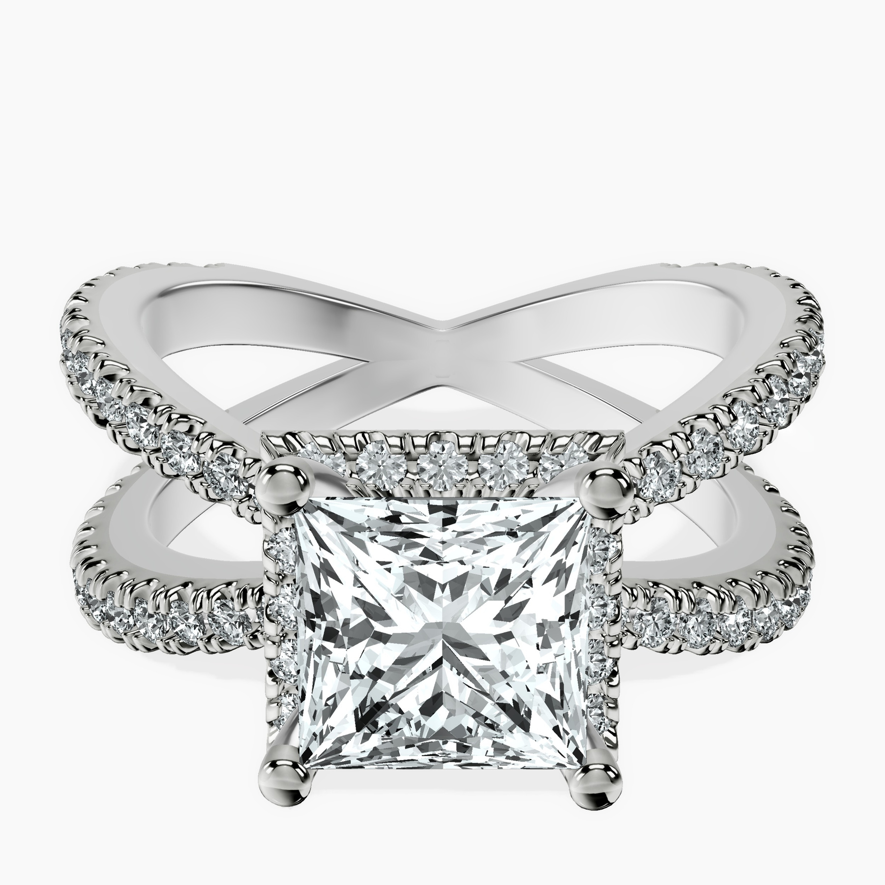 2.80 ct. princess Electra Criss Cross Ring in 14kt white gold rtr top