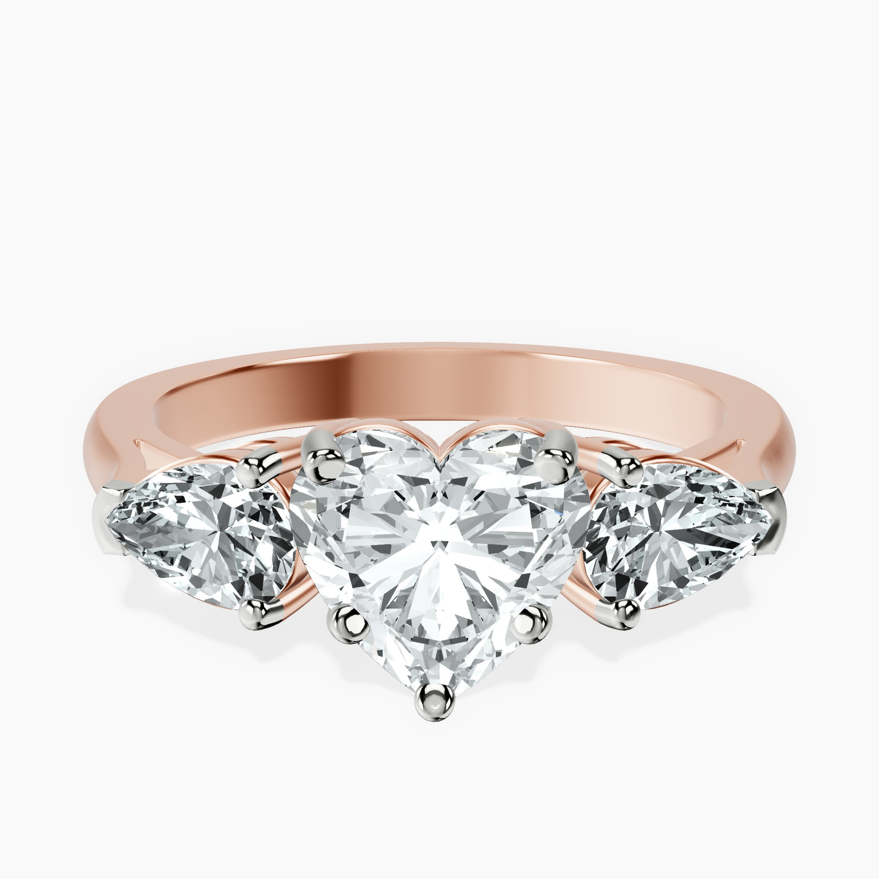 18kt Rose Gold Della Three stone Side Pear Lab Diamond Ring front image