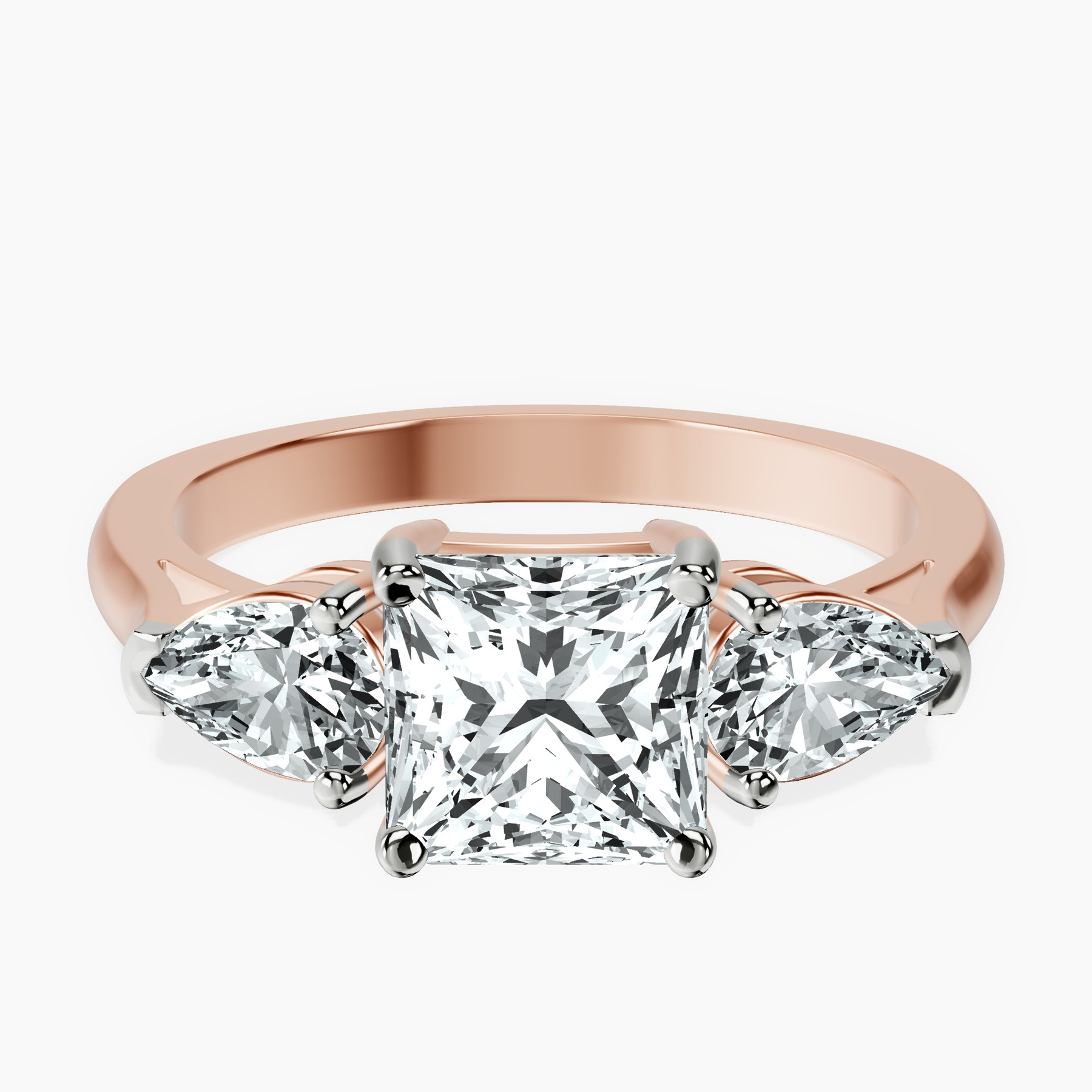 18kt Rose Gold Della Three stone Side Pear Lab Diamond Ring front image