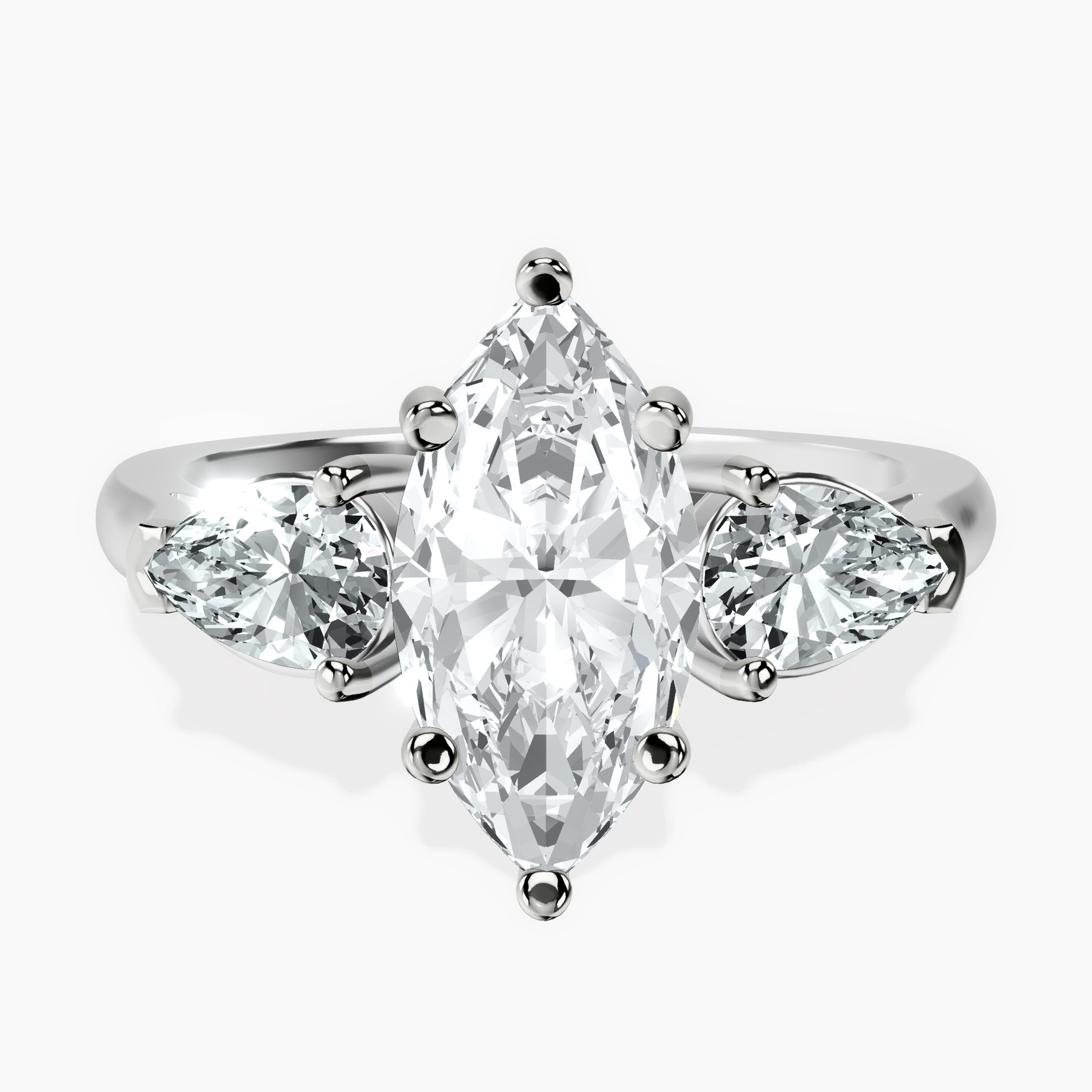 Platinum Della Three stone Side Pear Lab Diamond Ring front image