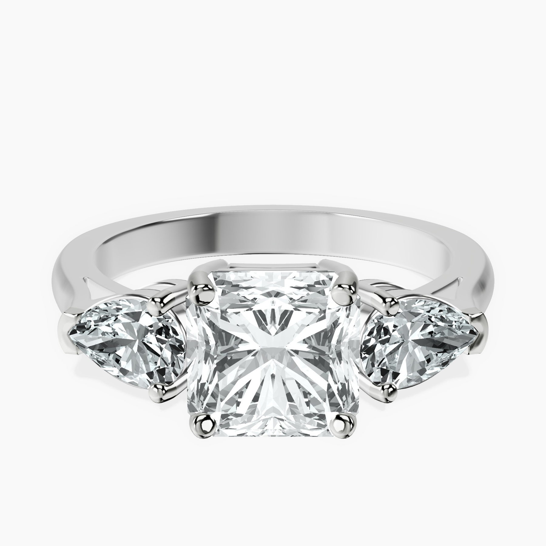 Platinum Della Three stone Side Pear Lab Diamond Ring front image