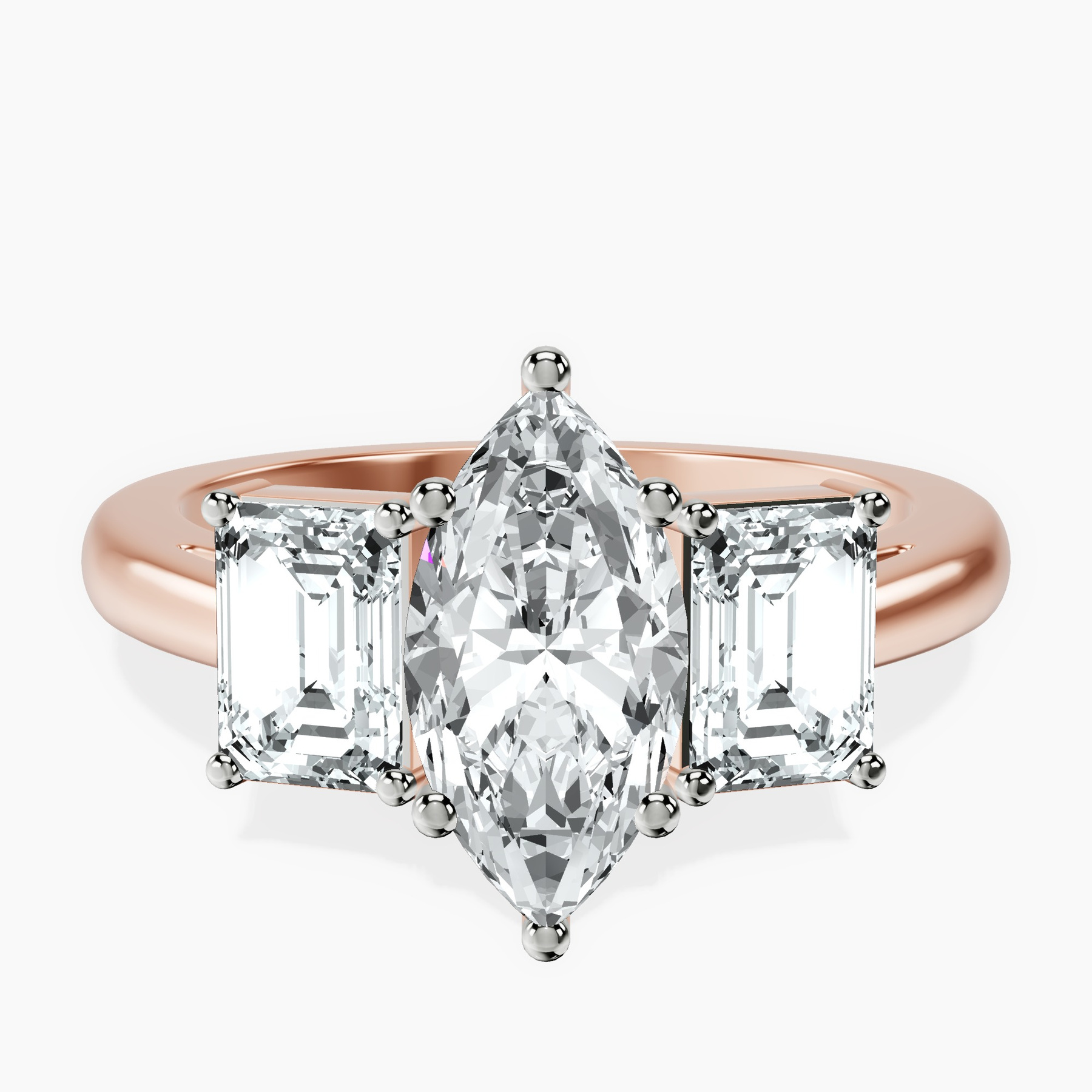 2.92 ct. marquise Lauren Side Emerald Ring in 18kt rose gold rtr top