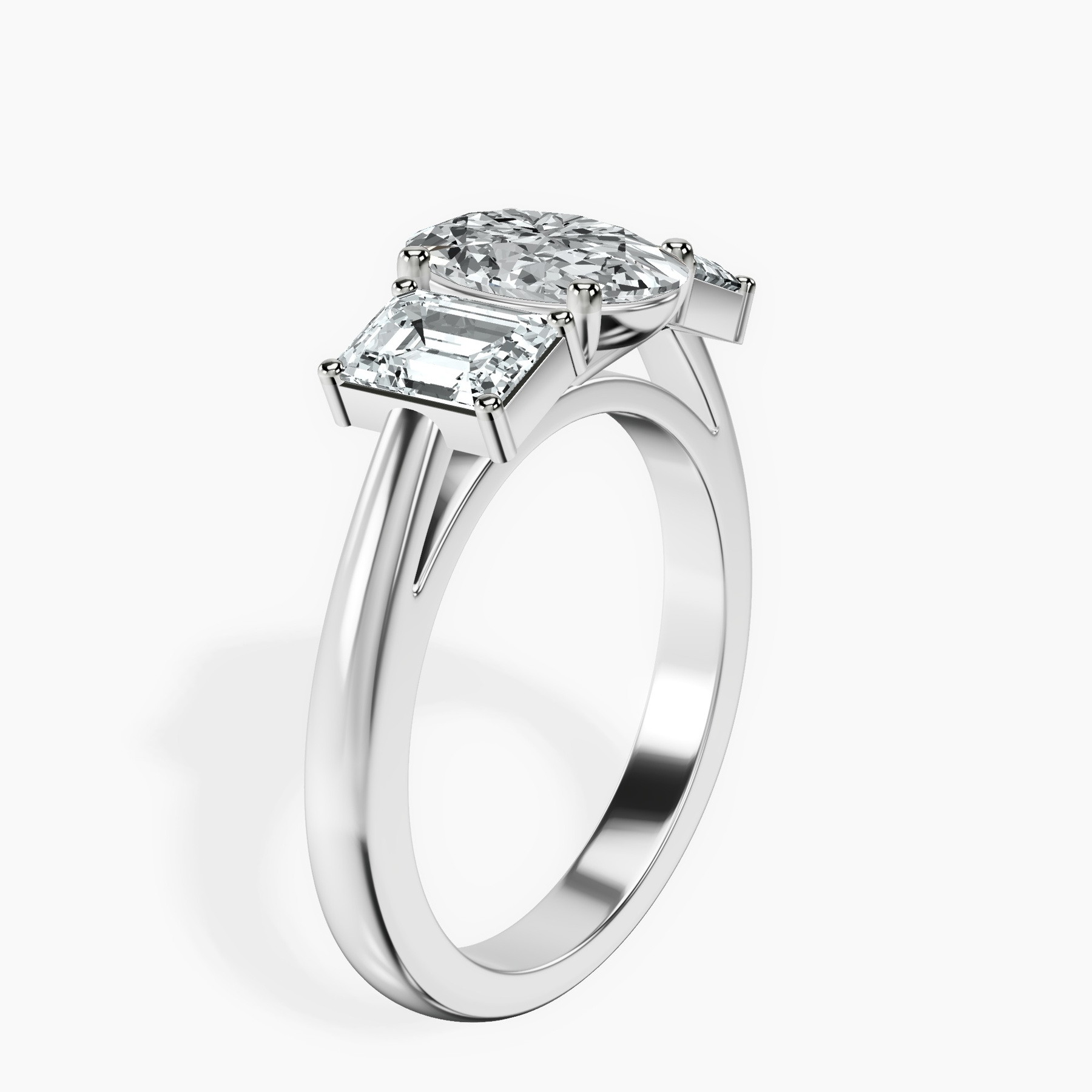 10kt White Gold Lauren Three stone Side Emerald Lab Diamond Ring standing product image one