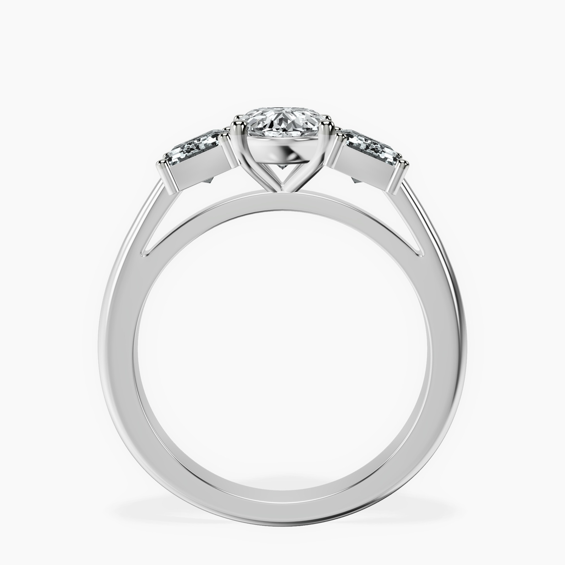 10kt White Gold Lauren Three stone Side Emerald Lab Diamond Ring side right image one