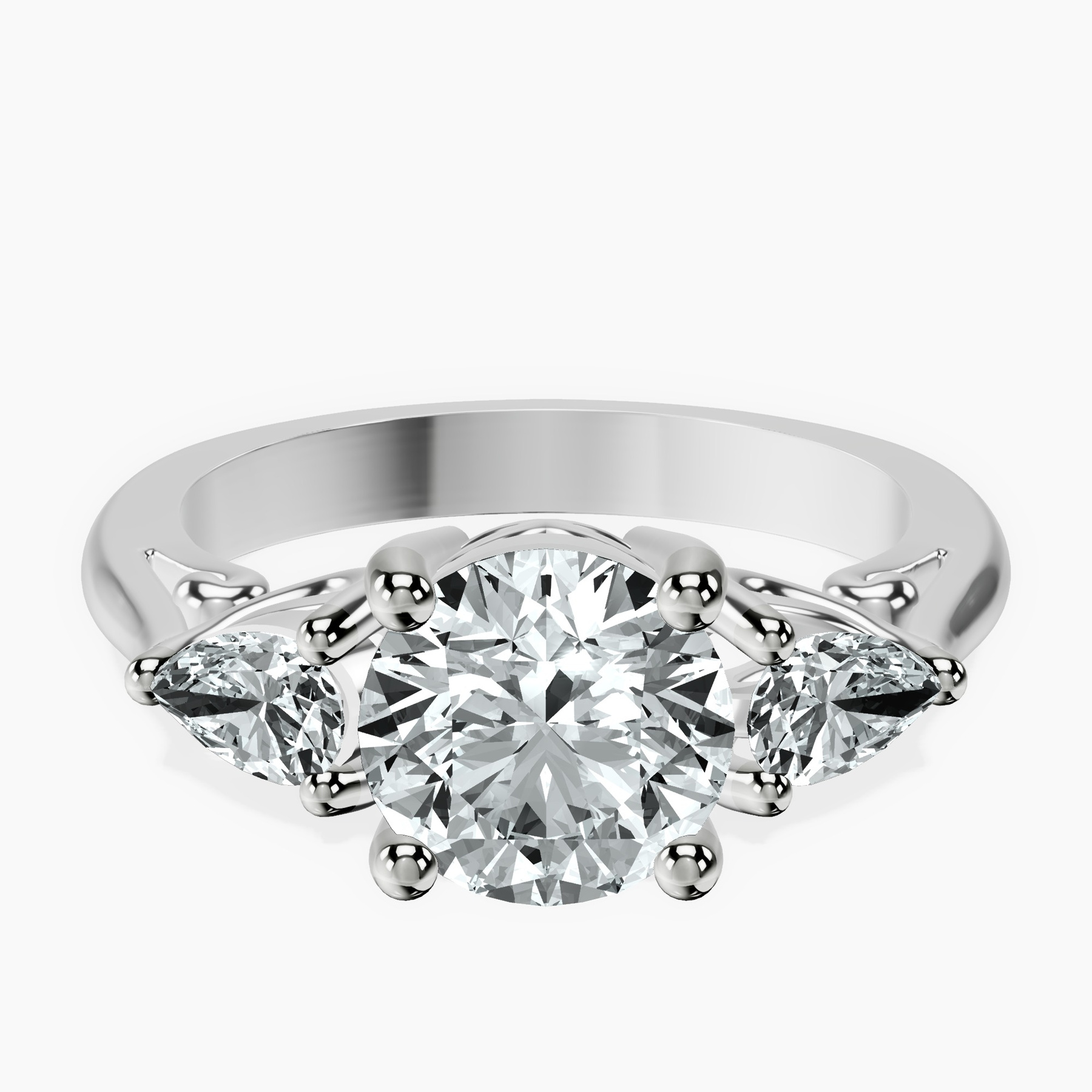 3.29 ct. round Leona Side Pear Ring in 14kt white gold rtr top