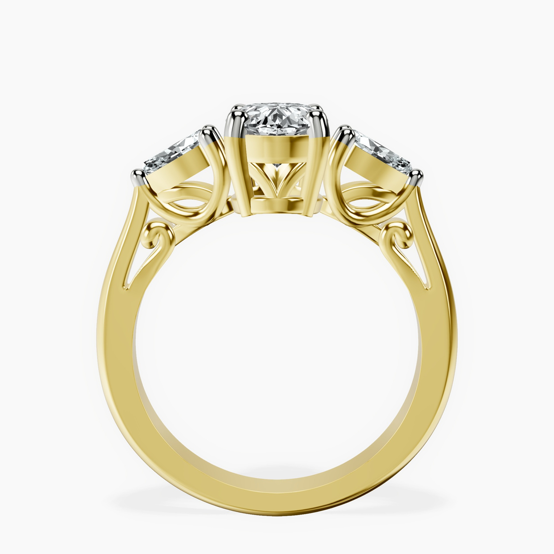 10kt Yellow Gold Leona Three stone Side Pear Lab Diamond Ring side right image one