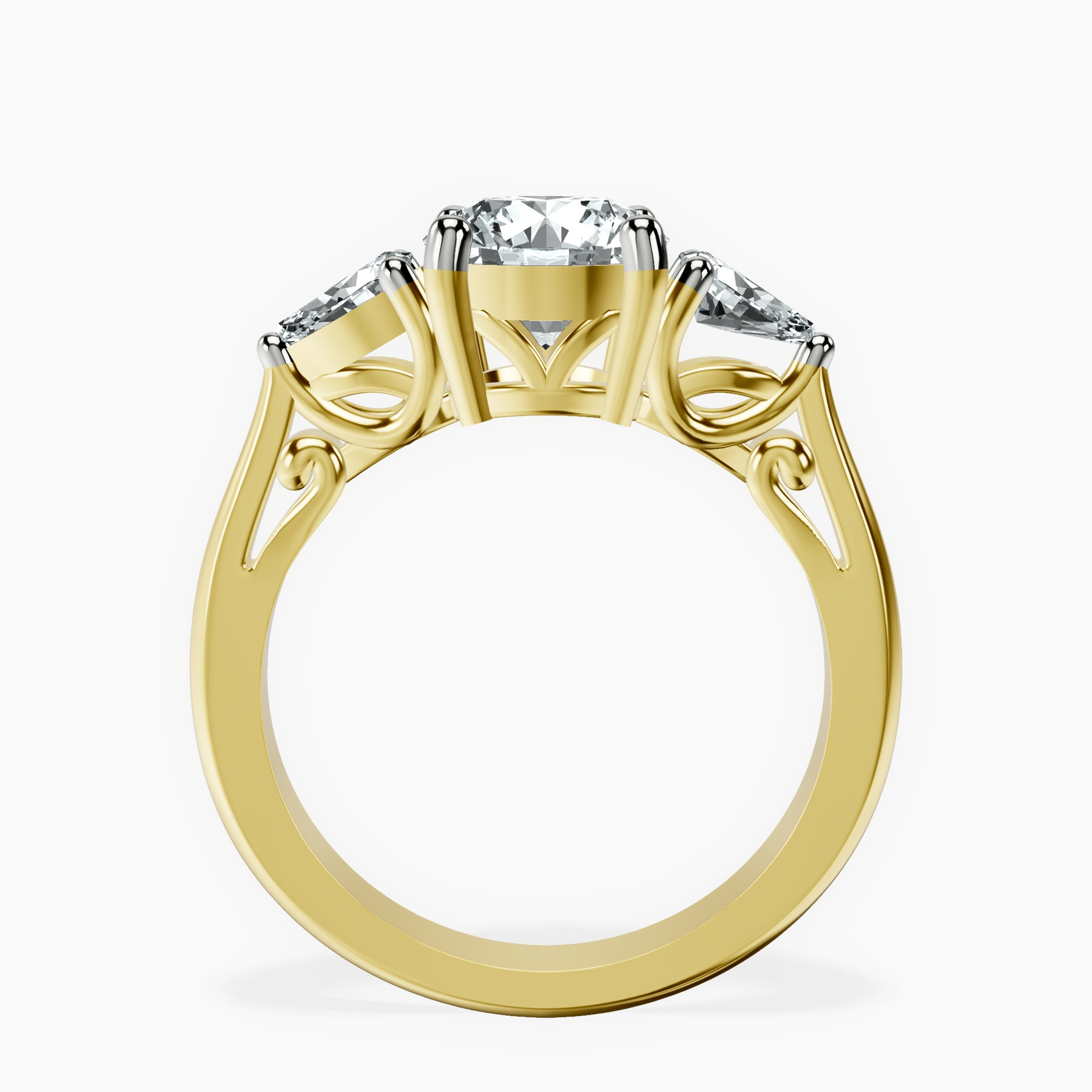 10kt Yellow Gold Leona Three stone Side Pear Lab Diamond Ring side right image one