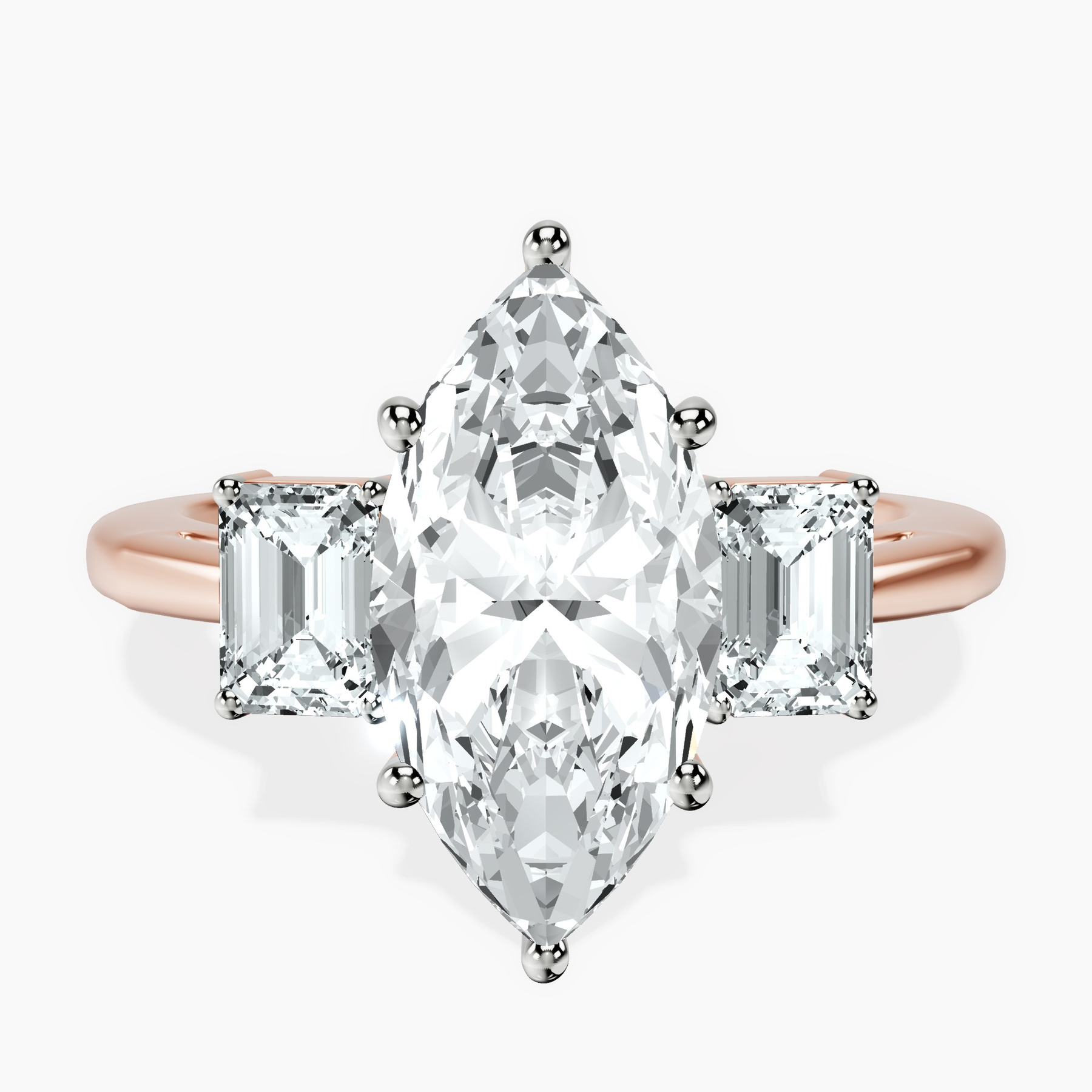 2.92 ct. marquise Denise Side Emerald Ring in 18kt rose gold rtr top