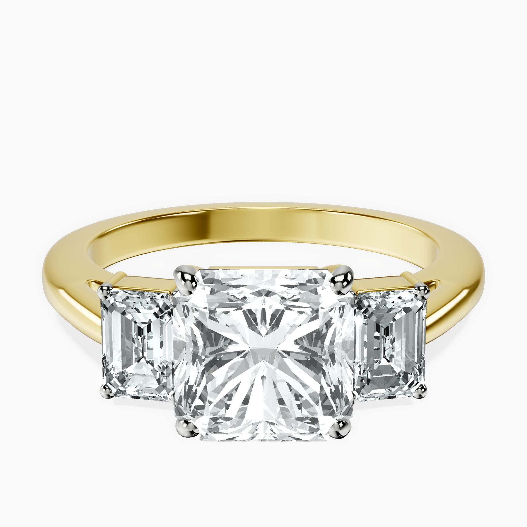 2.65 ct. radiant Denise Side Emerald Ring in 14kt yellow gold rtr top